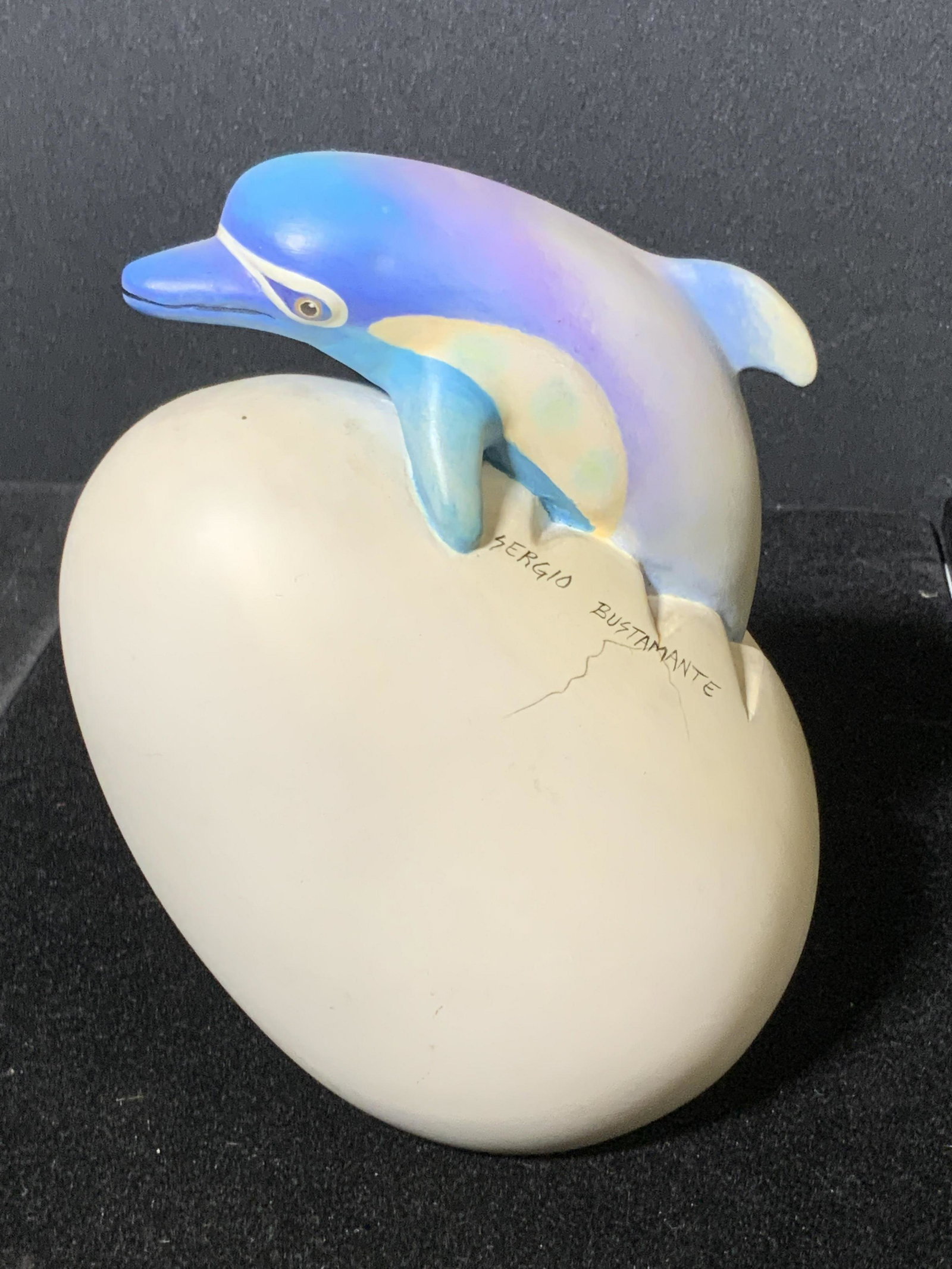Vntg SERGIO BUSTAMANTE Ceramic Dolphin Egg (1 of 11)