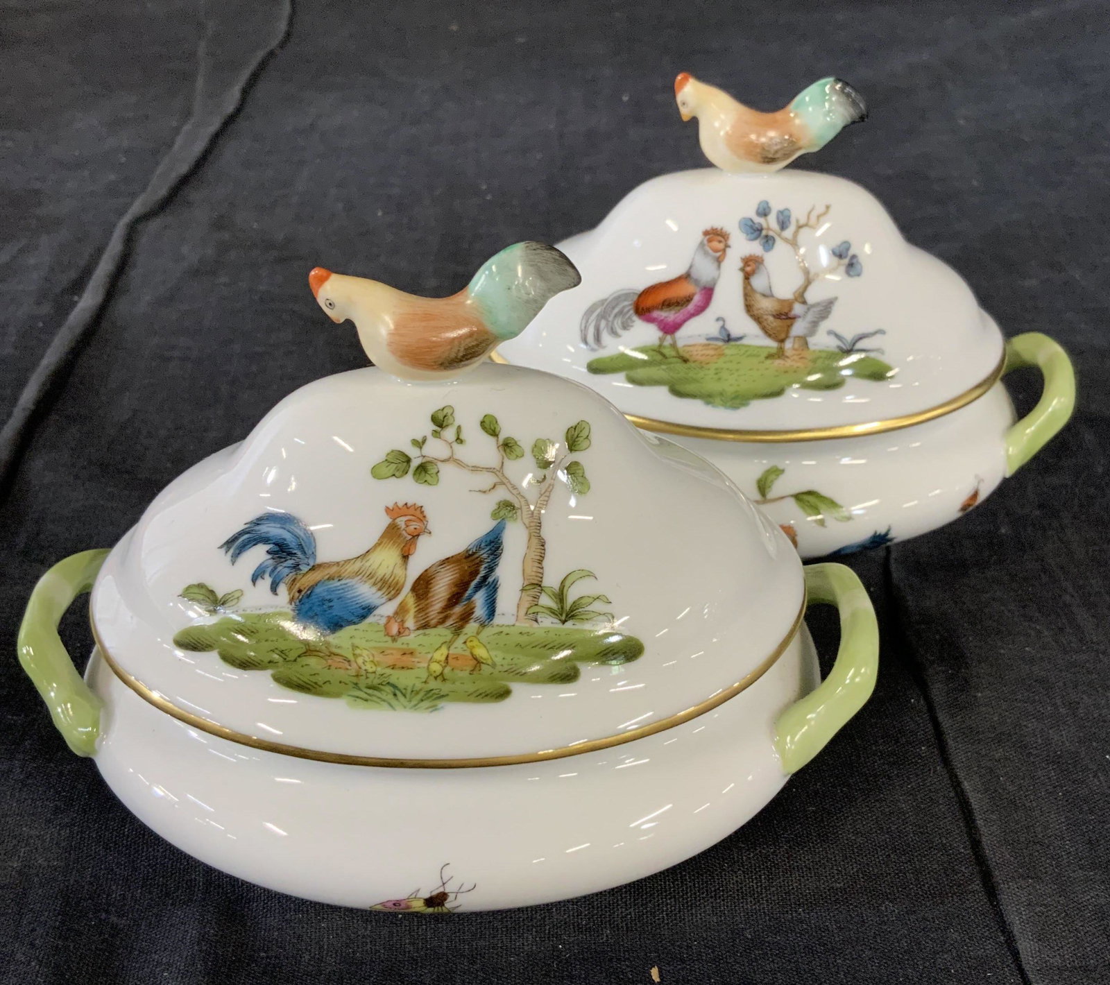 Pair Herend Rooster & Hen Mini Tureens, Hungary (1 of 9)