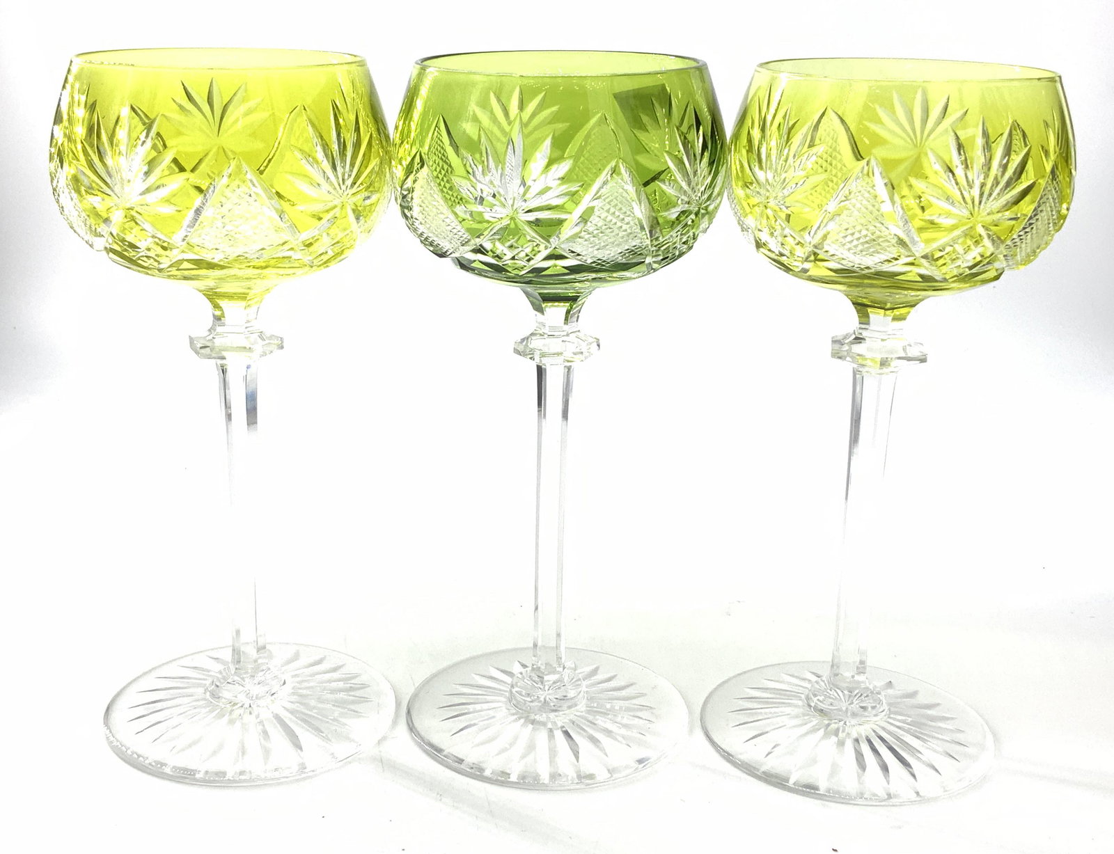 Bohemian Cut Crystal Lime Toned Stemware Set 3 (1 of 8)