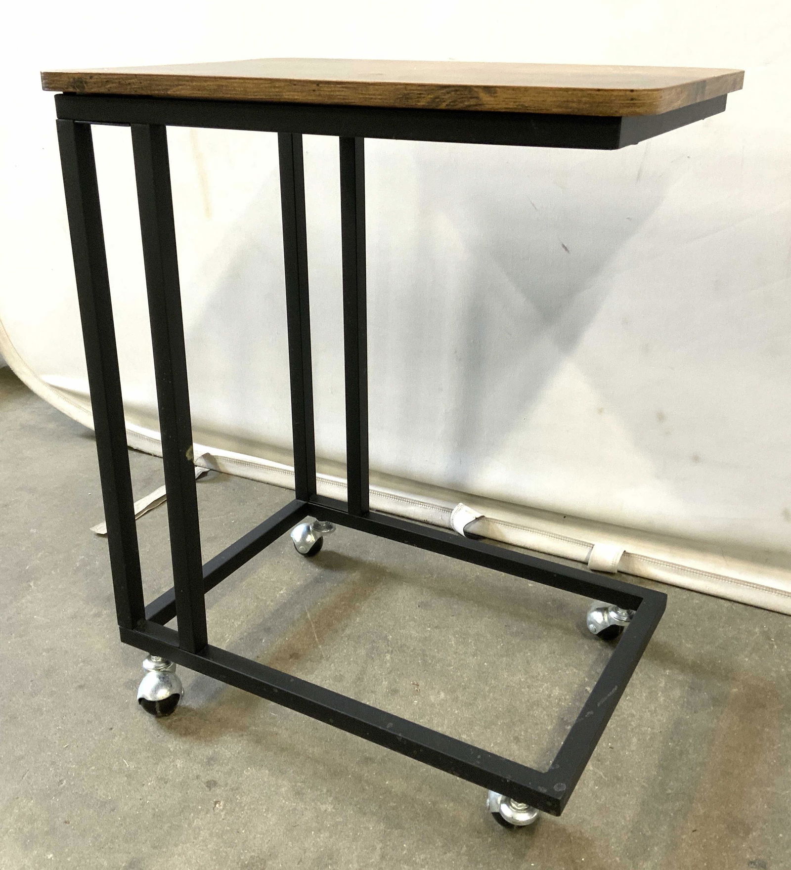 Veneer Top Side Table On Wheels Metal Base (1 of 8)