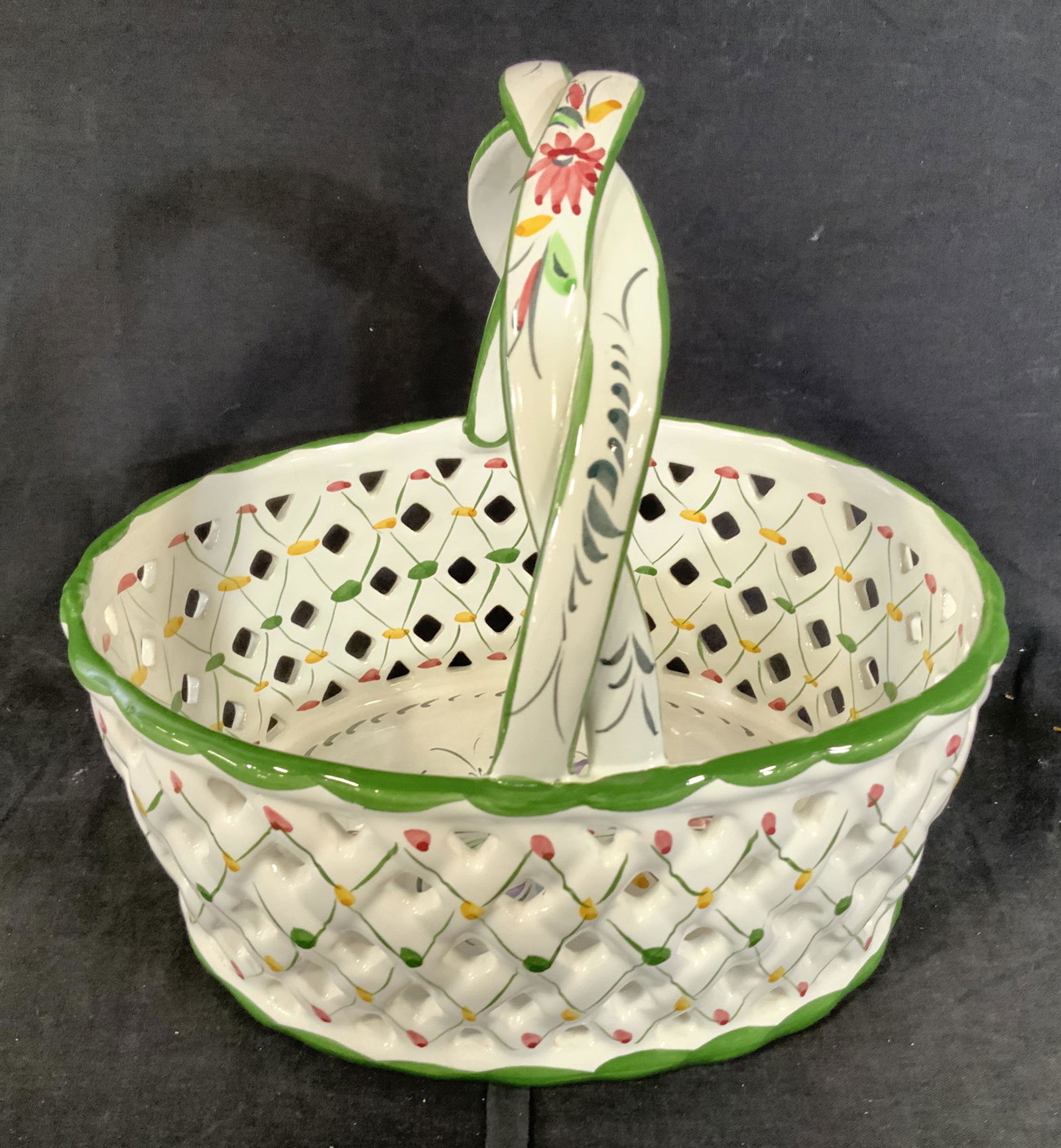 Hand Painted Ceramic Basket, Portugal (1 of 6)