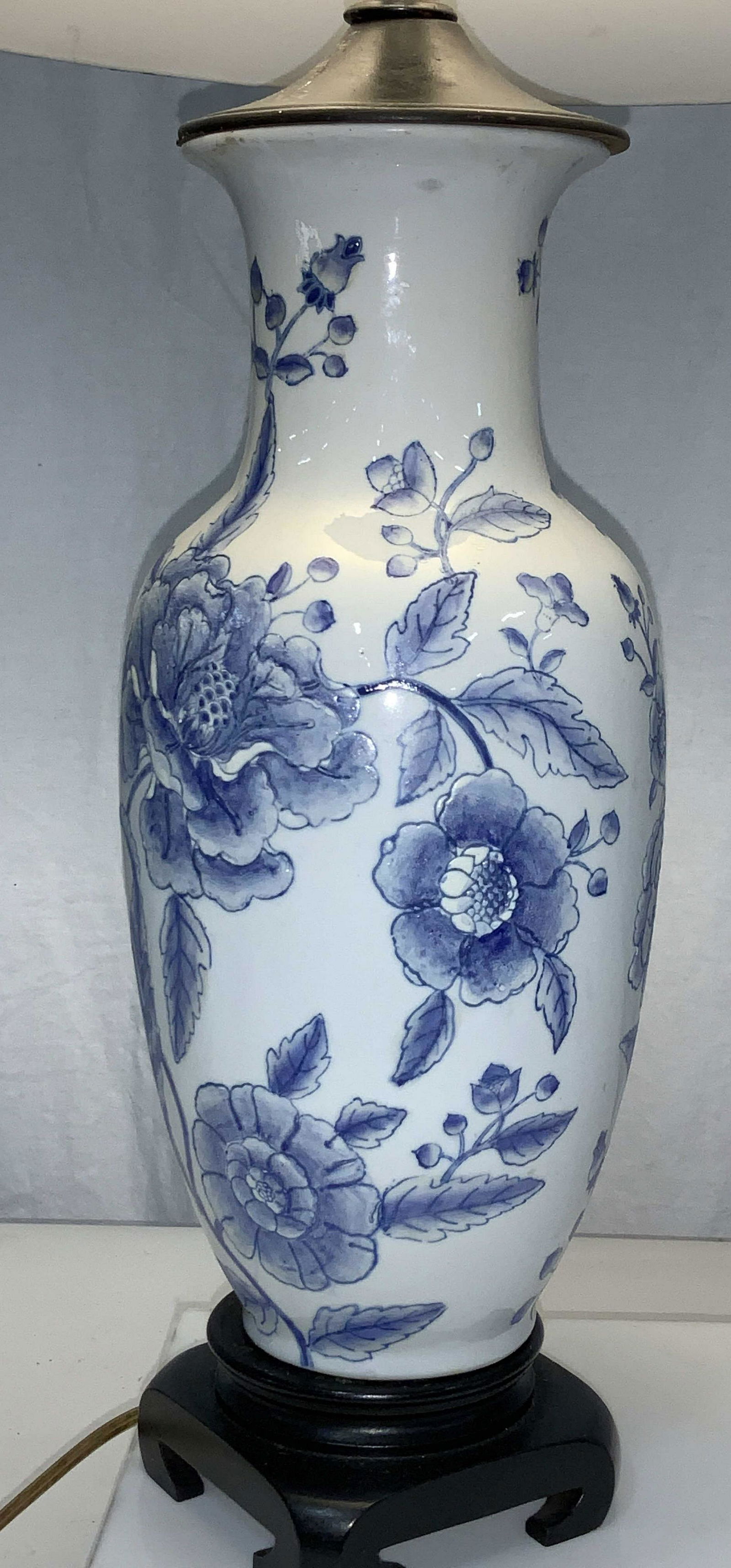 Asian Porcelain Peony Lamp on Asian Stand (1 of 7)