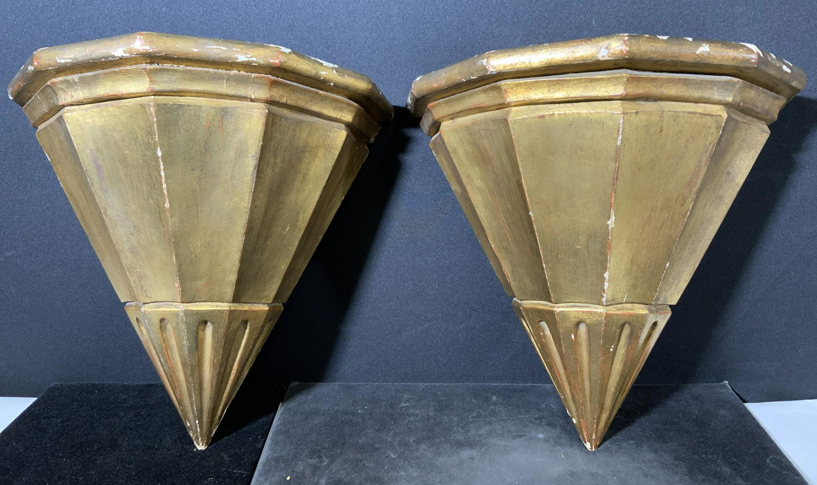 Pair Gilded Wood Wall Shelves (1 of 6)