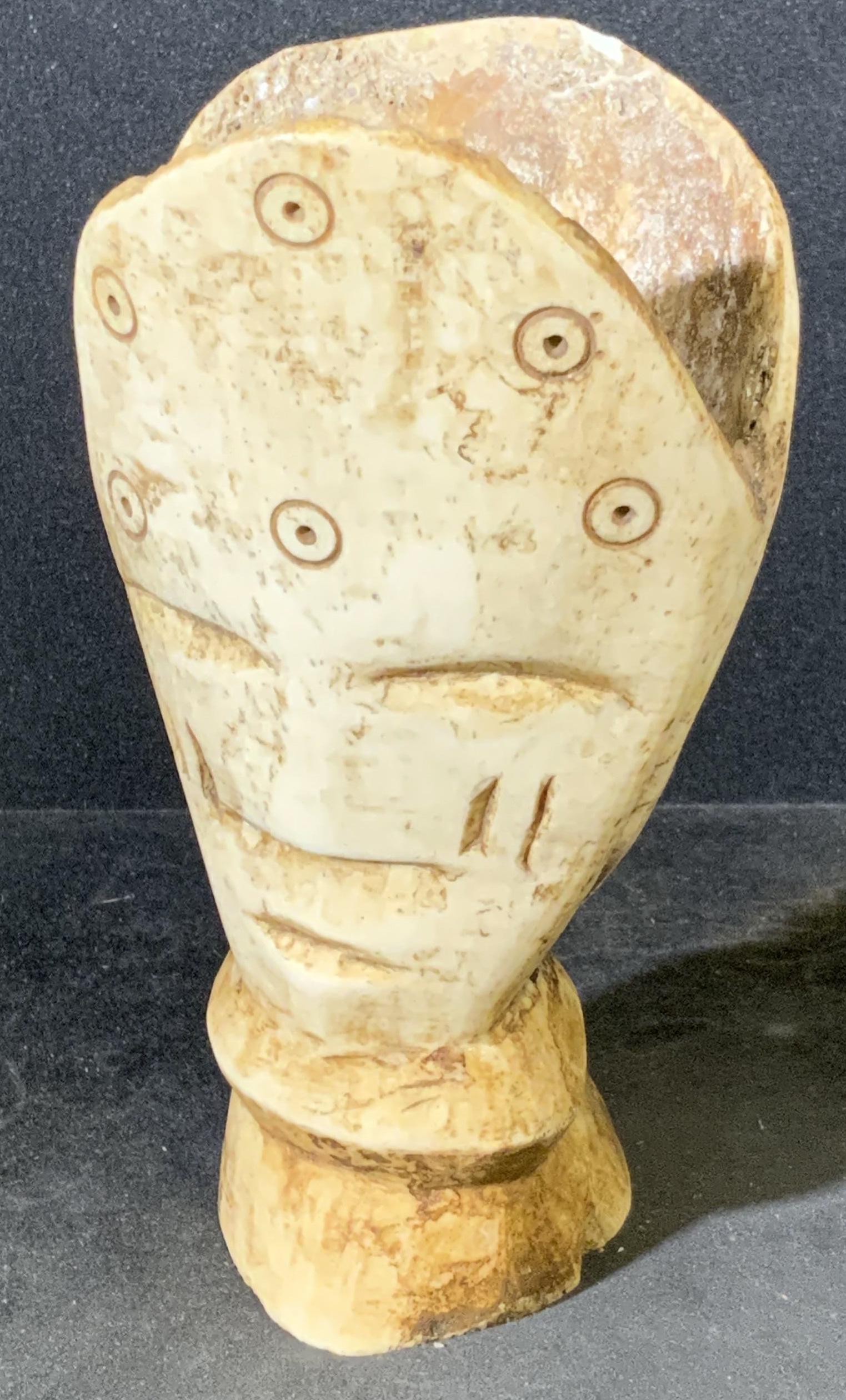 Vintage Scrimshaw Figure: Vintage, possibly antique, scrimshaw figure. Hand made, depicts a two faced figure. Wear is consistent with age and use, measures approx 6.5 inches h and 3 inches w. carved bone, antique carving, anti