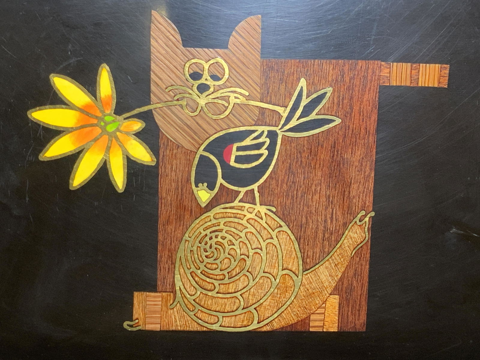 COUROC Sign Inlaid Cat Motif Phenolic Serving Tray (1 of 8)