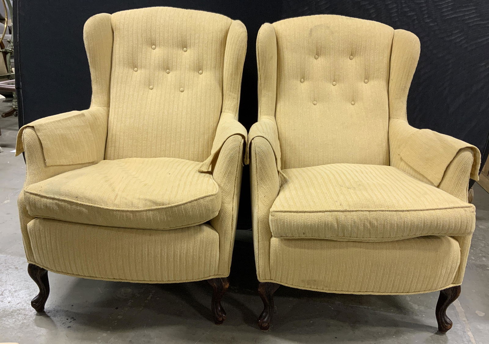 Pair Vintage Upholstered Wingback Armchairs (1 of 8)