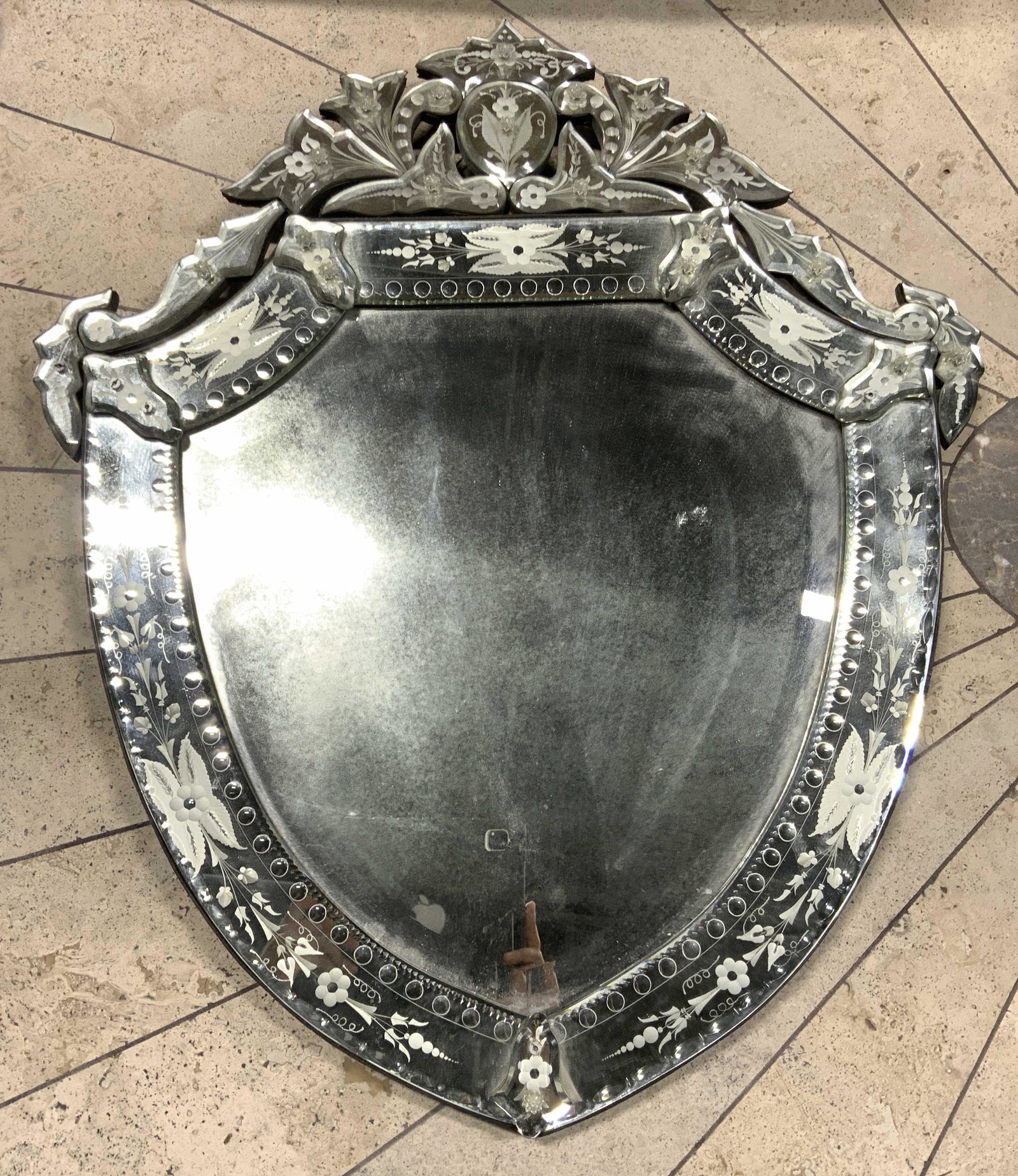 Venetian Glass Mirror W Frosted Floral Detail (1 of 10)