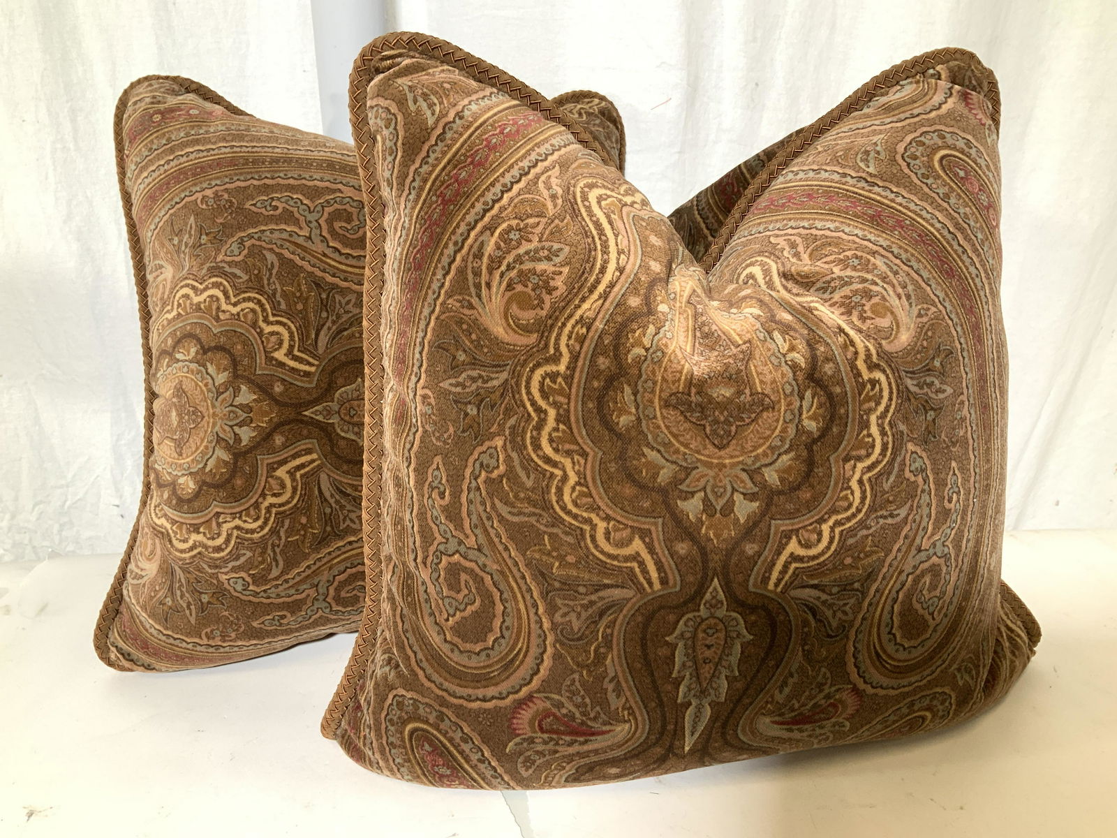 Pair Plush Brown Paisley Feather Pillows (1 of 7)