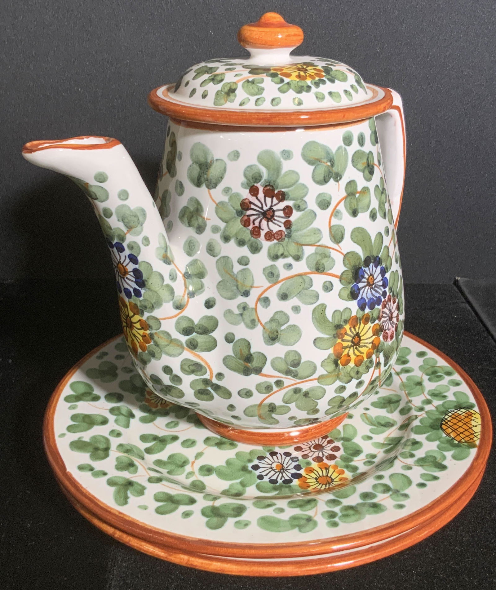 GRAZIA DERUTA Signed Ceramic Teapot & Saucers, 3 (1 of 13)