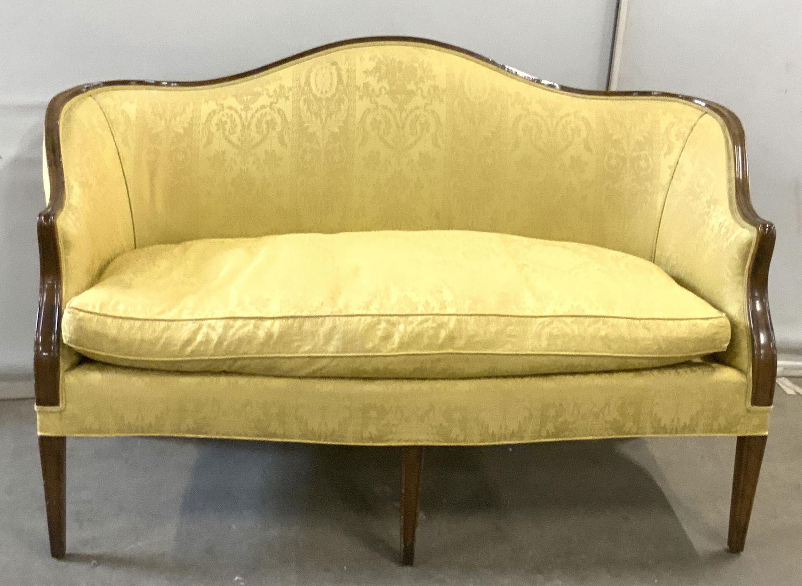Antique Gold Silk Upholstered Loveseat (1 of 15)