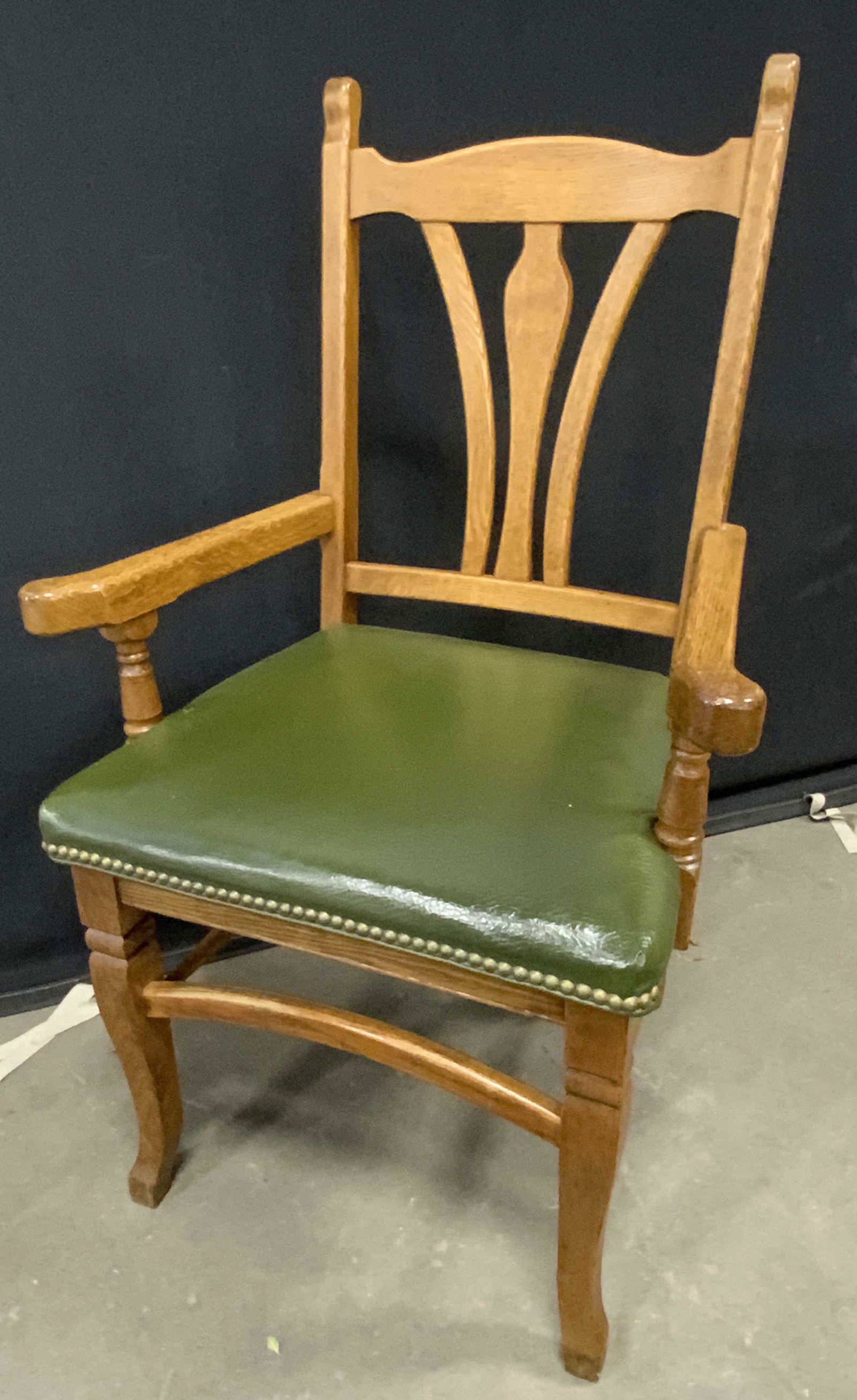Antique Green Leather Upholstered Desk Chair (1 of 13)
