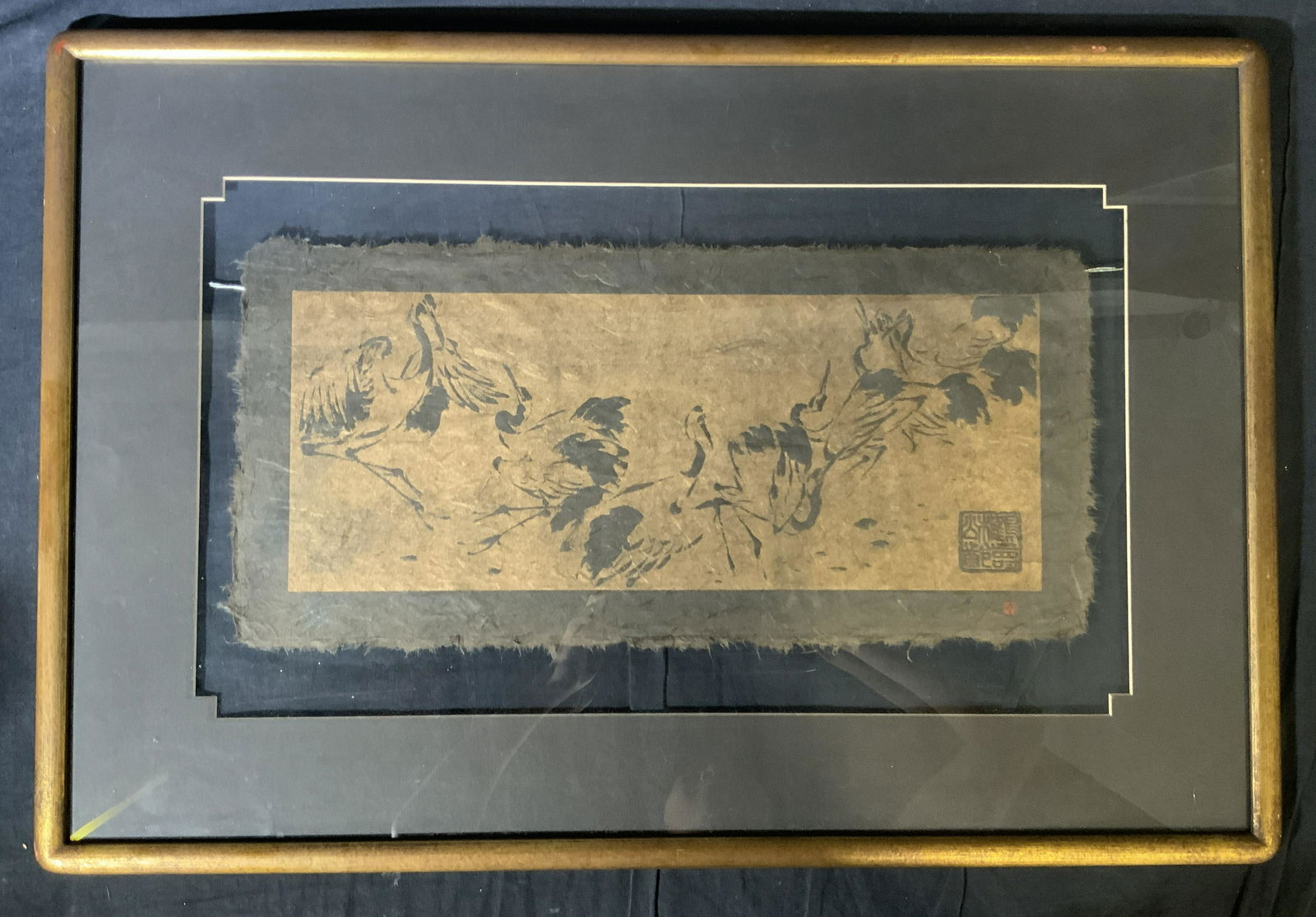 Signed Asian Woodblock Print of Cranes (1 of 9)