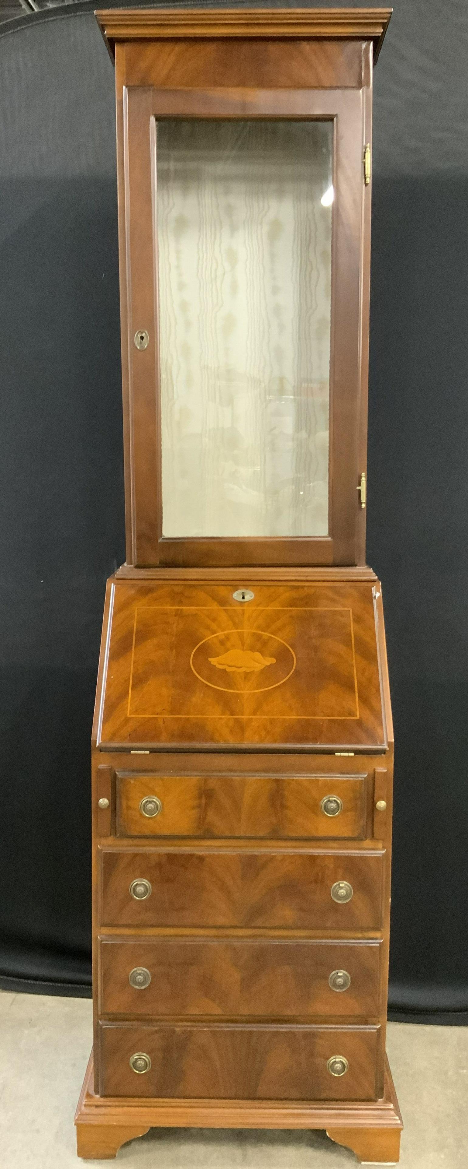 Vintage Slim Wooden Secretary W Display Case (1 of 12)