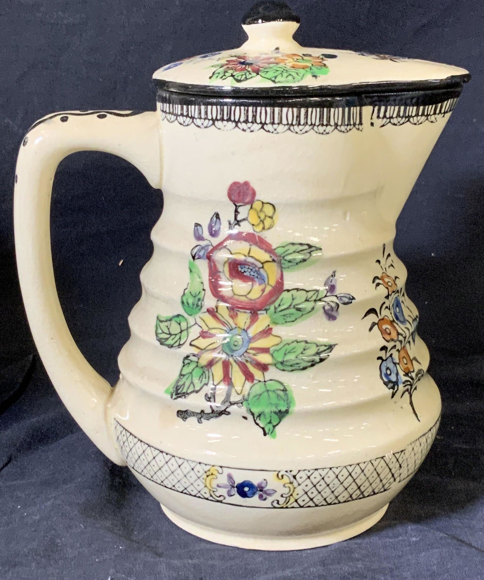 Hand Painted Ceramic Pitcher W Lid, Japan (1 of 9)