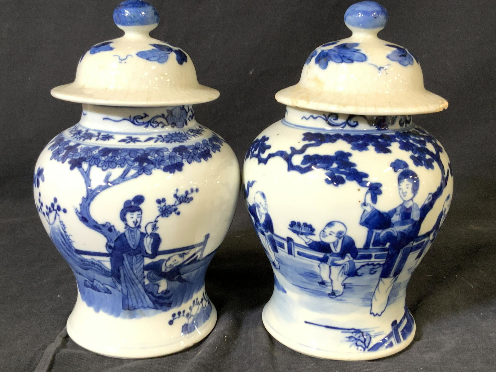 Pair Vintage Asian Ceramic Blue/ White Ginger Jars (1 of 9)