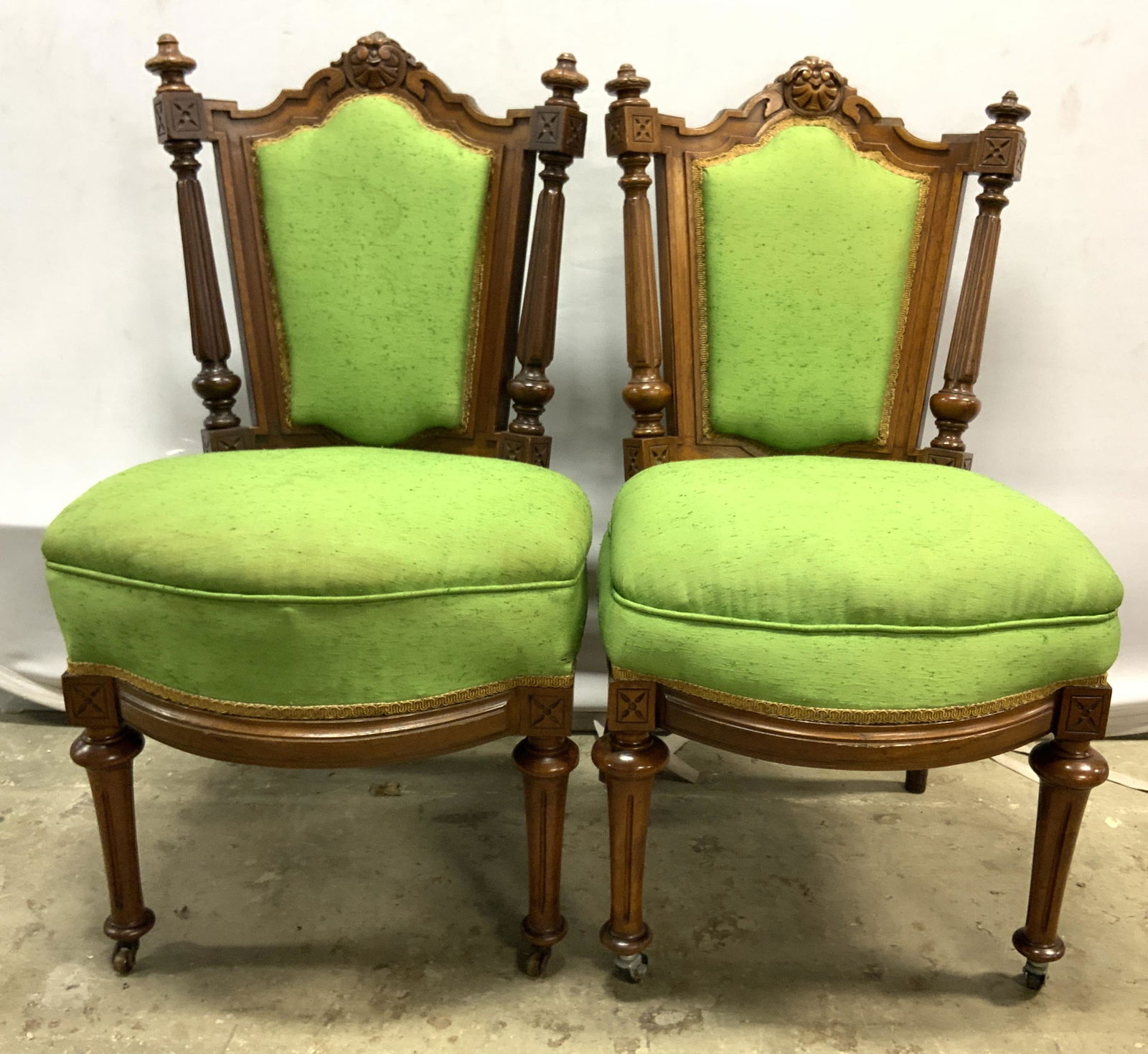 Pair Antique Victorian Side Chairs w Casters (1 of 15)