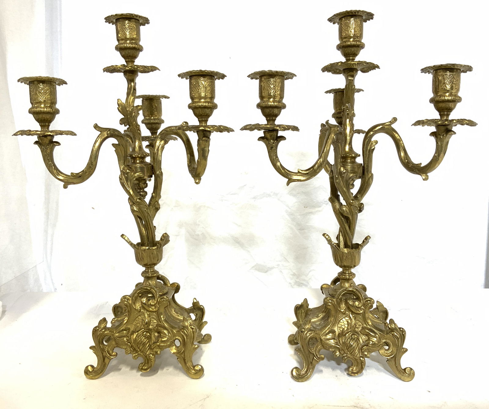 Pr Ornate Gilt Metal Bronze 4 Arm Candelabras (1 of 10)