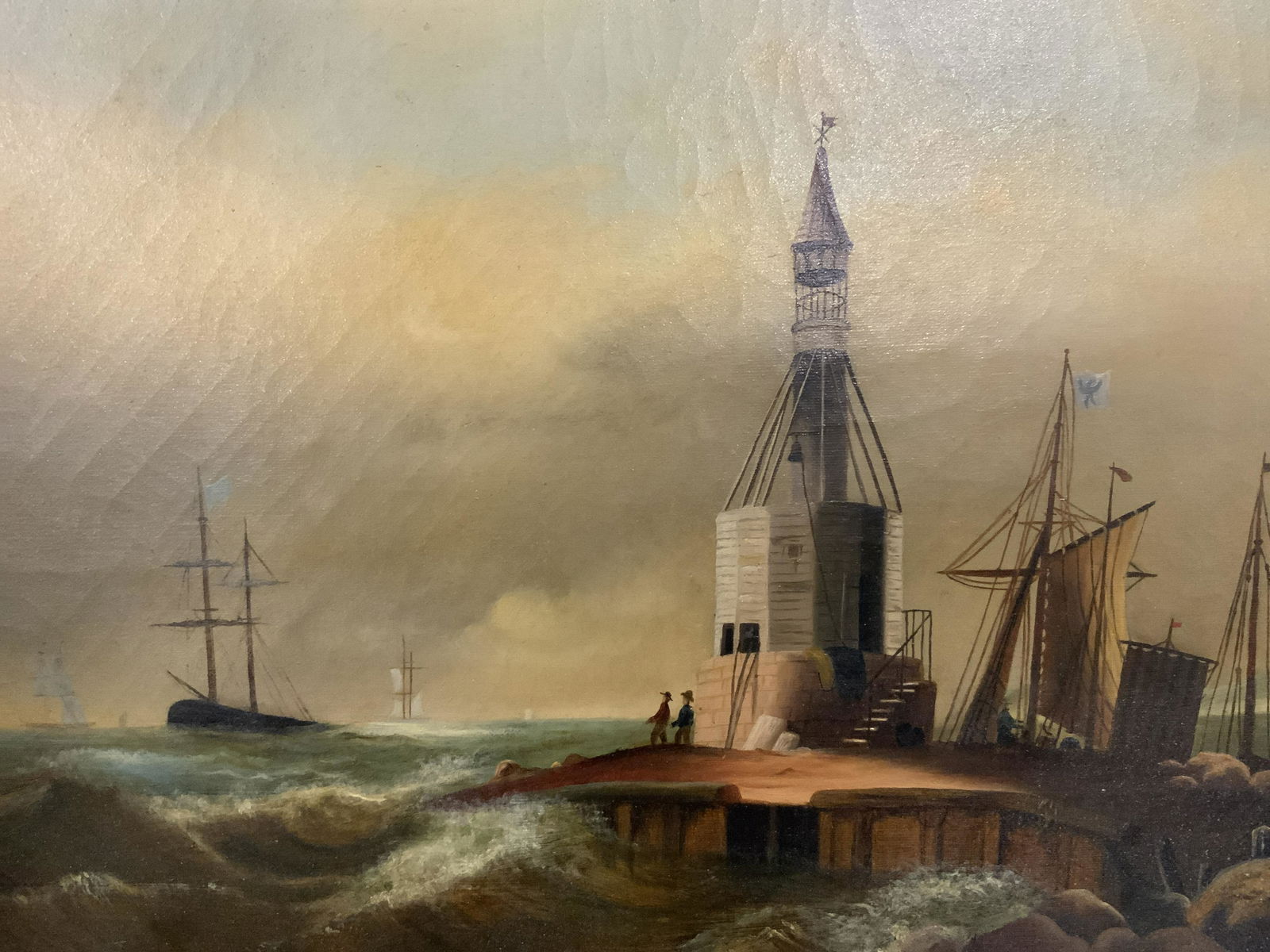 Antique Seascape Oil On Canvas (1 of 11)