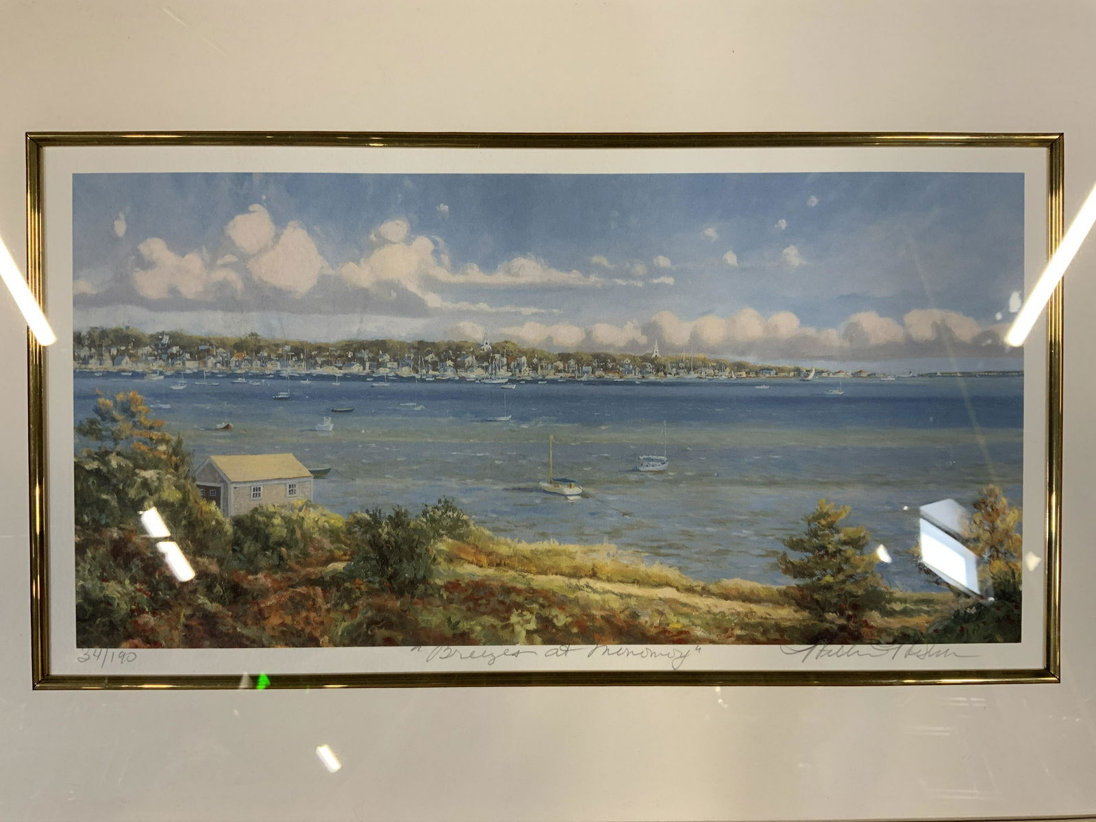 Signed Offset Lithograph of a Coastal Town (1 of 9)