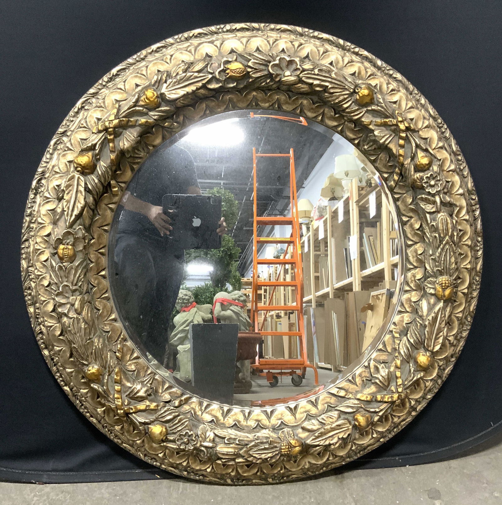 Vintage Ornate Circular Beveled Gilt Frame Mirror (1 of 10)