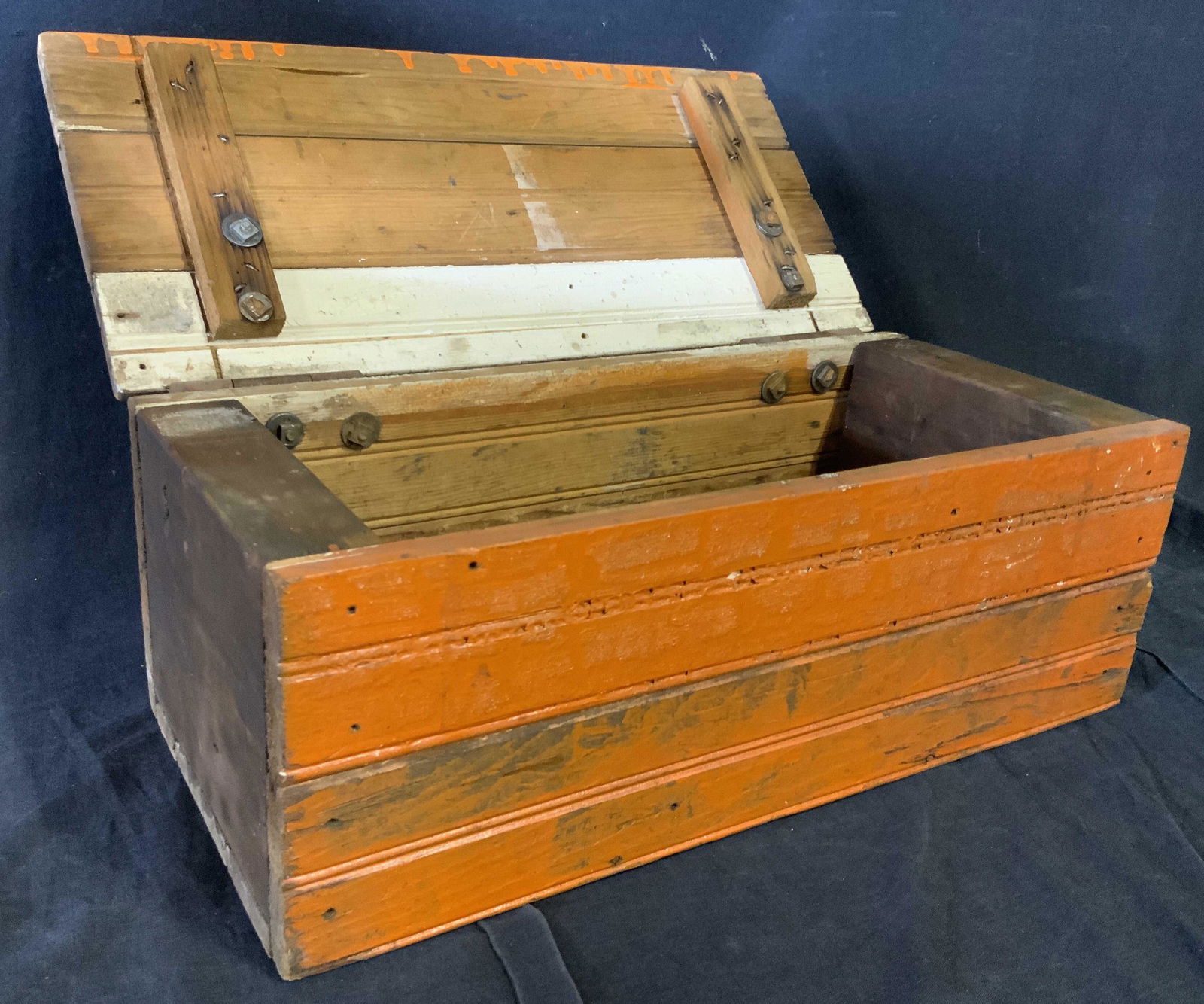 Orange Painted Vintage Wood Trunk (1 of 14)