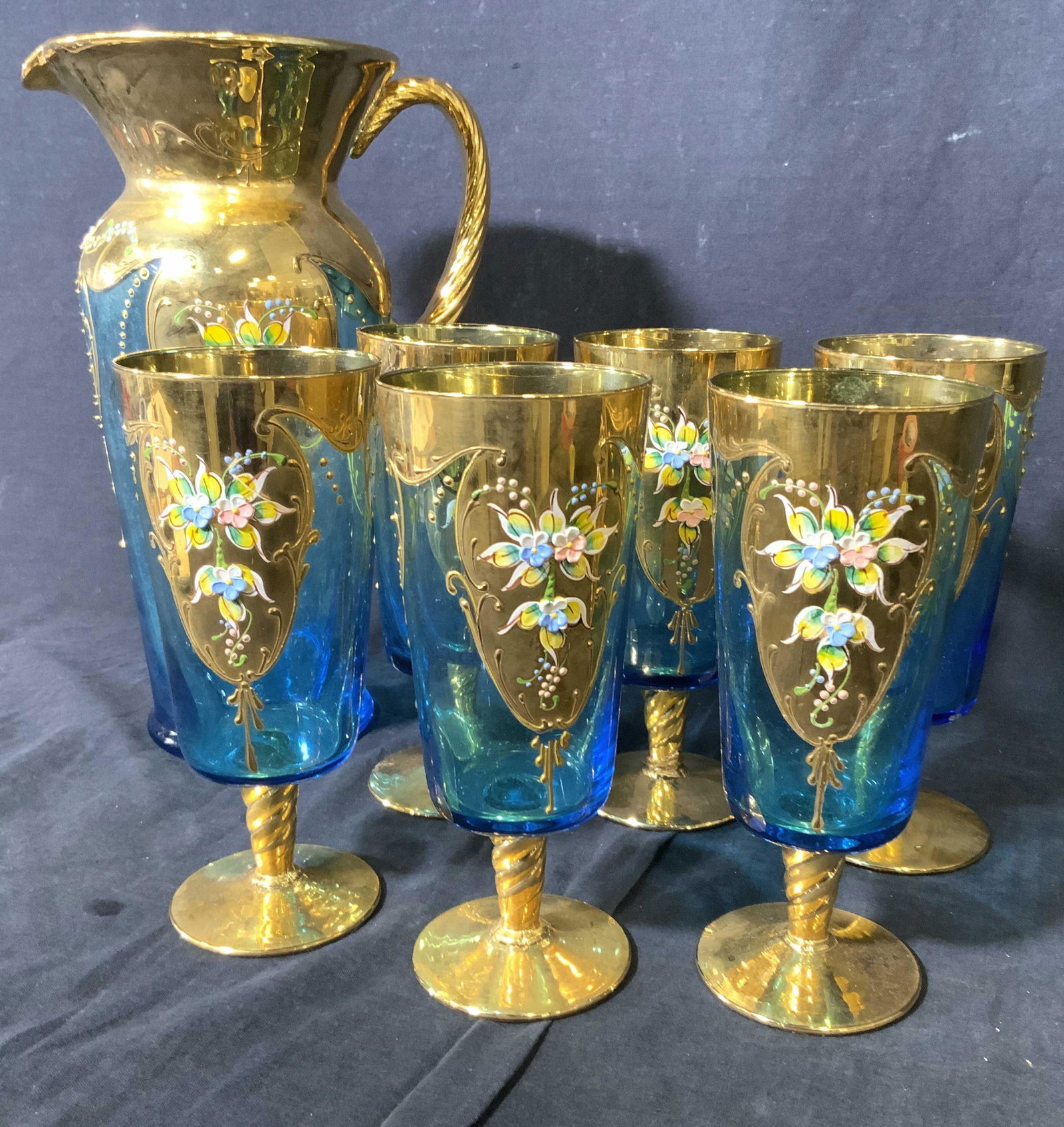 Antique Painted Bohemian Pitcher Glass Set (1 of 15)