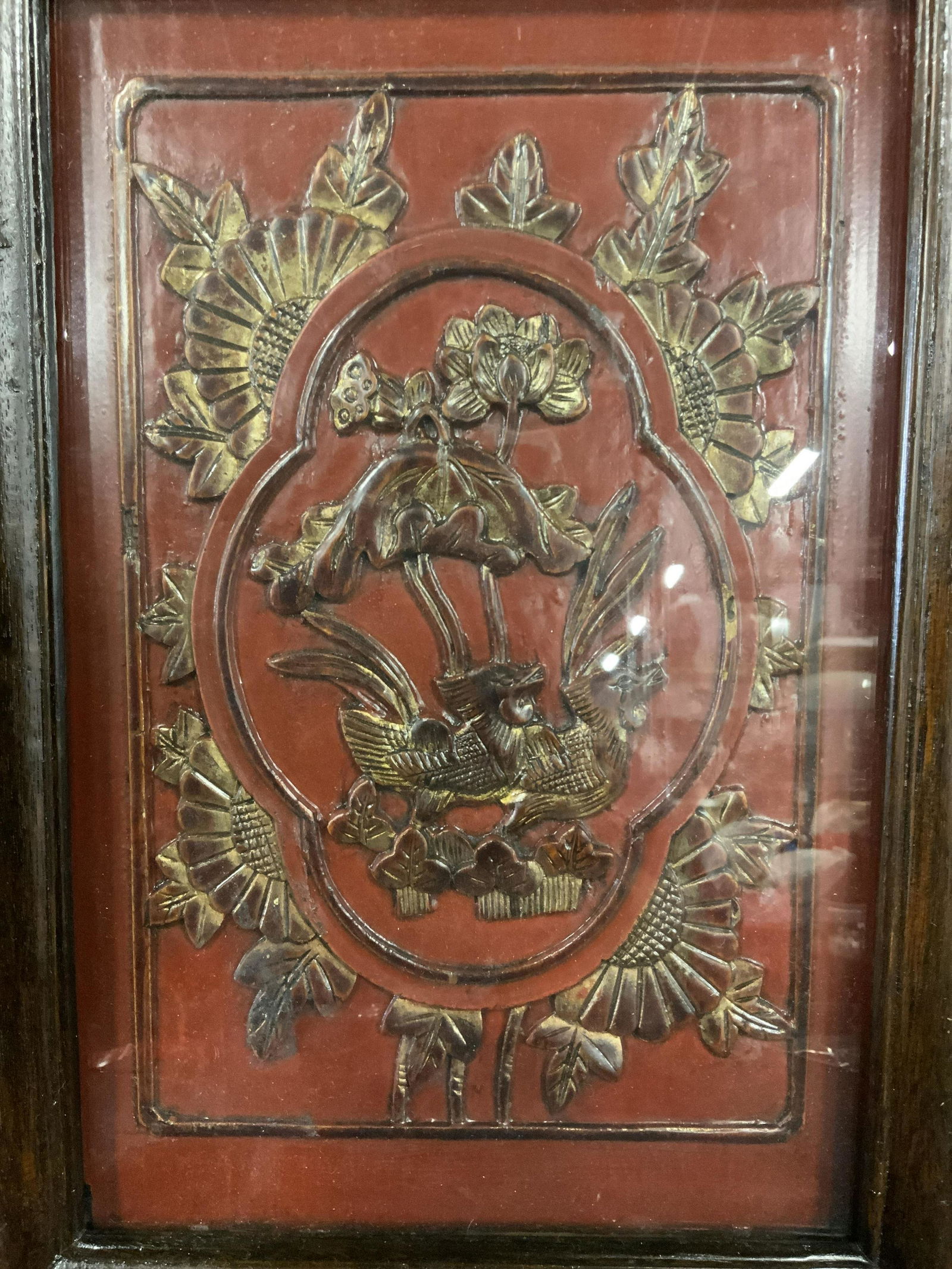 Antique Chinese Hand Carved Gilt Relief Panel (1 of 12)