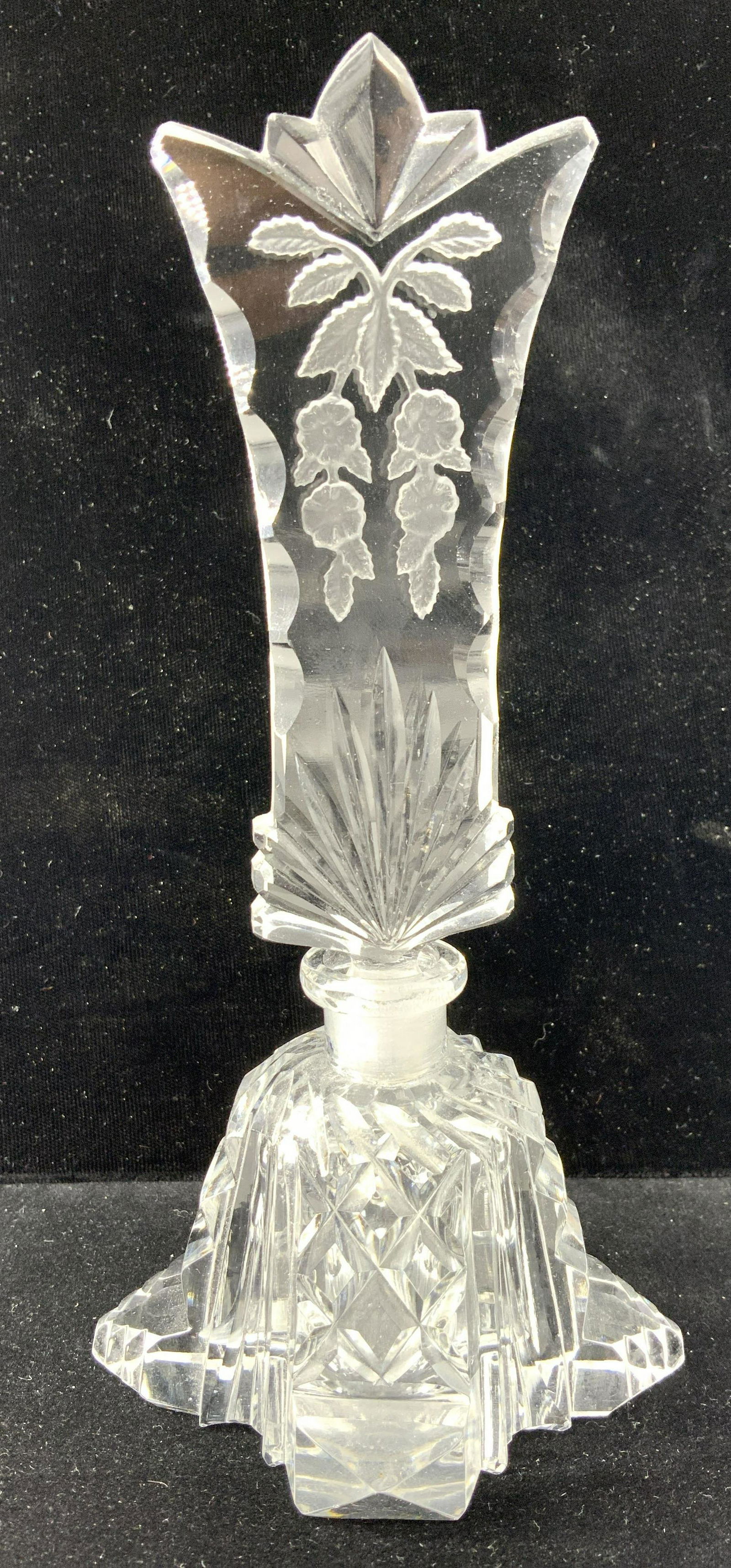 Czech Vtg Cut Crystal Perfume Bottle Leaf Stopper (1 of 10)