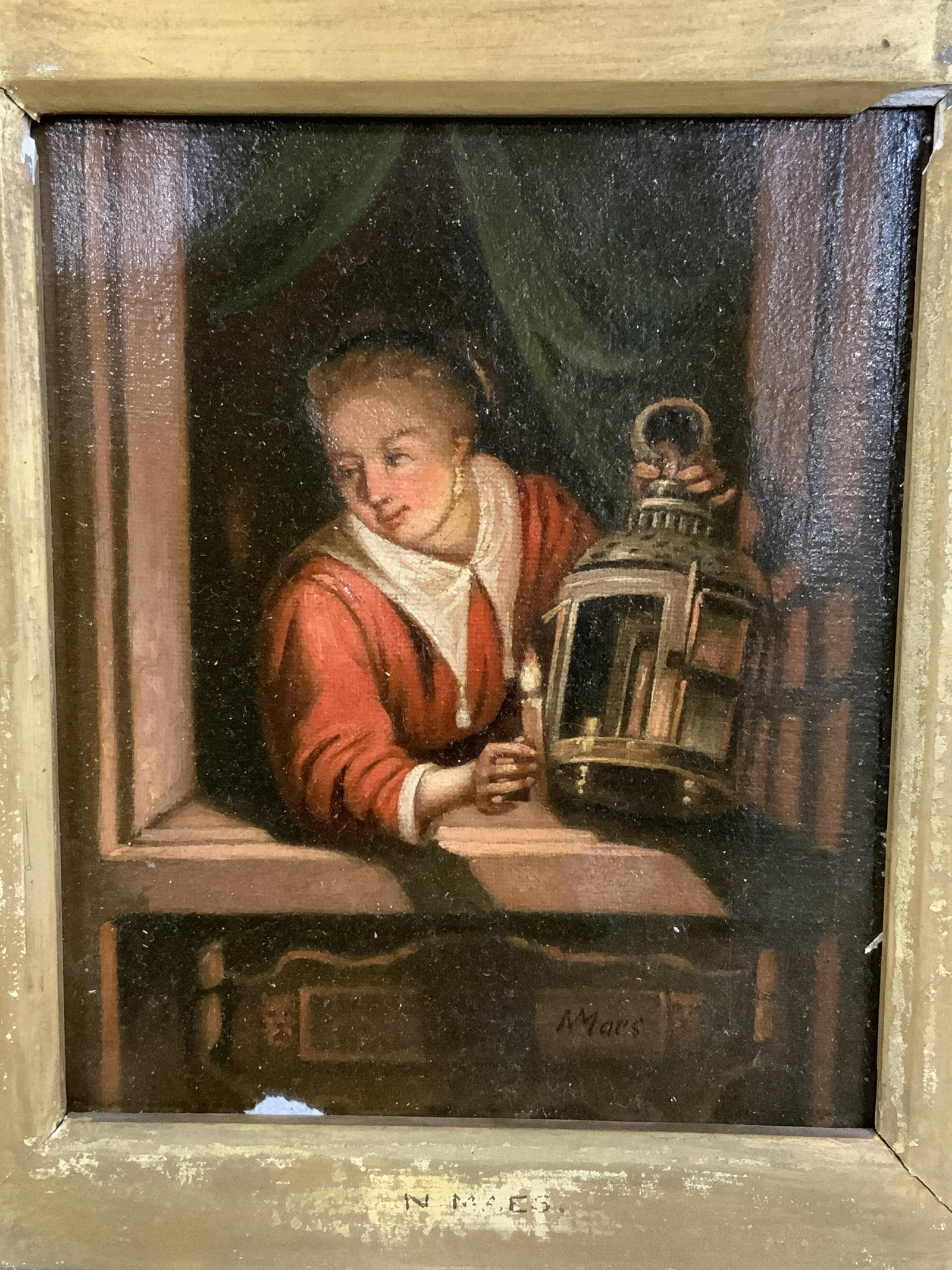 Signed Oil on Canvas Attributed to NICHOLAES MAES: Attributed to NICHOLAES MAES Signed Oil on Canvas, ‘Maiden at a Window’, signature to lower right reads ‘N. Maes’, Please Note: All lots that do not carry established documented provenance nor