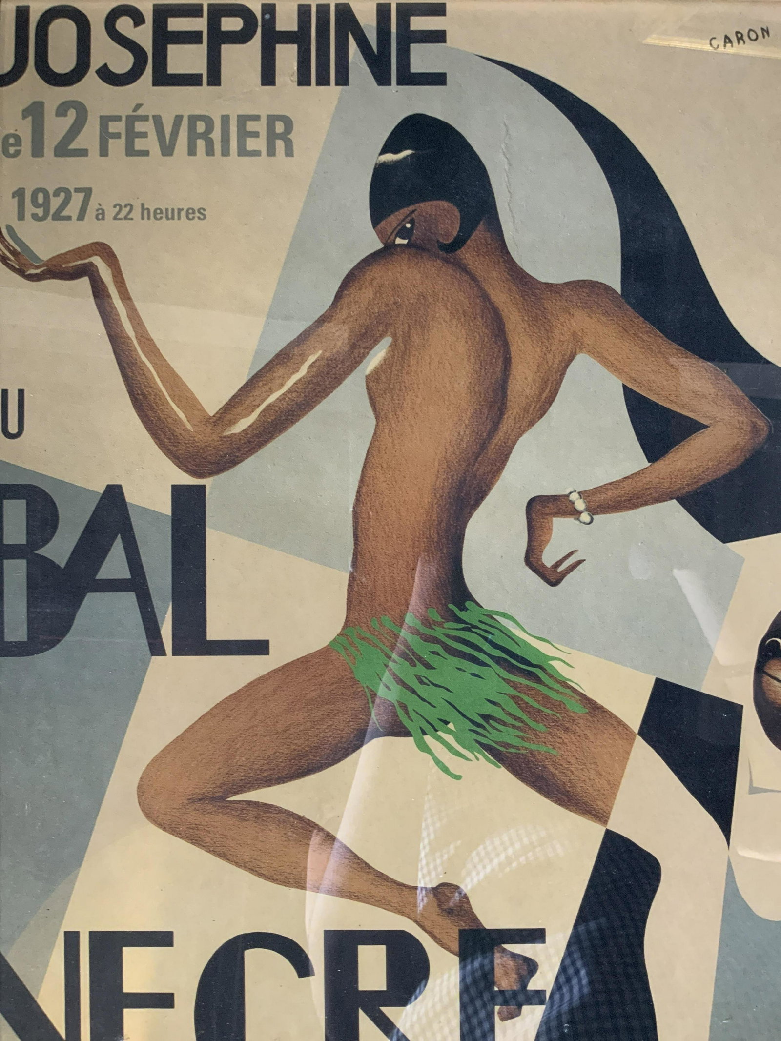 ANDRES CHARLES CARON Josephine Baker Lithograph: ANDRES CHARLES CARON Josephine Baker Lithograph, inscriptions read ‘Josephine Le 12 Fevrier 1927 a 22 heures Caron Au Bal Negre’, subject a nude woman in a grass skirt dancing, measures 19 3/8 x 1