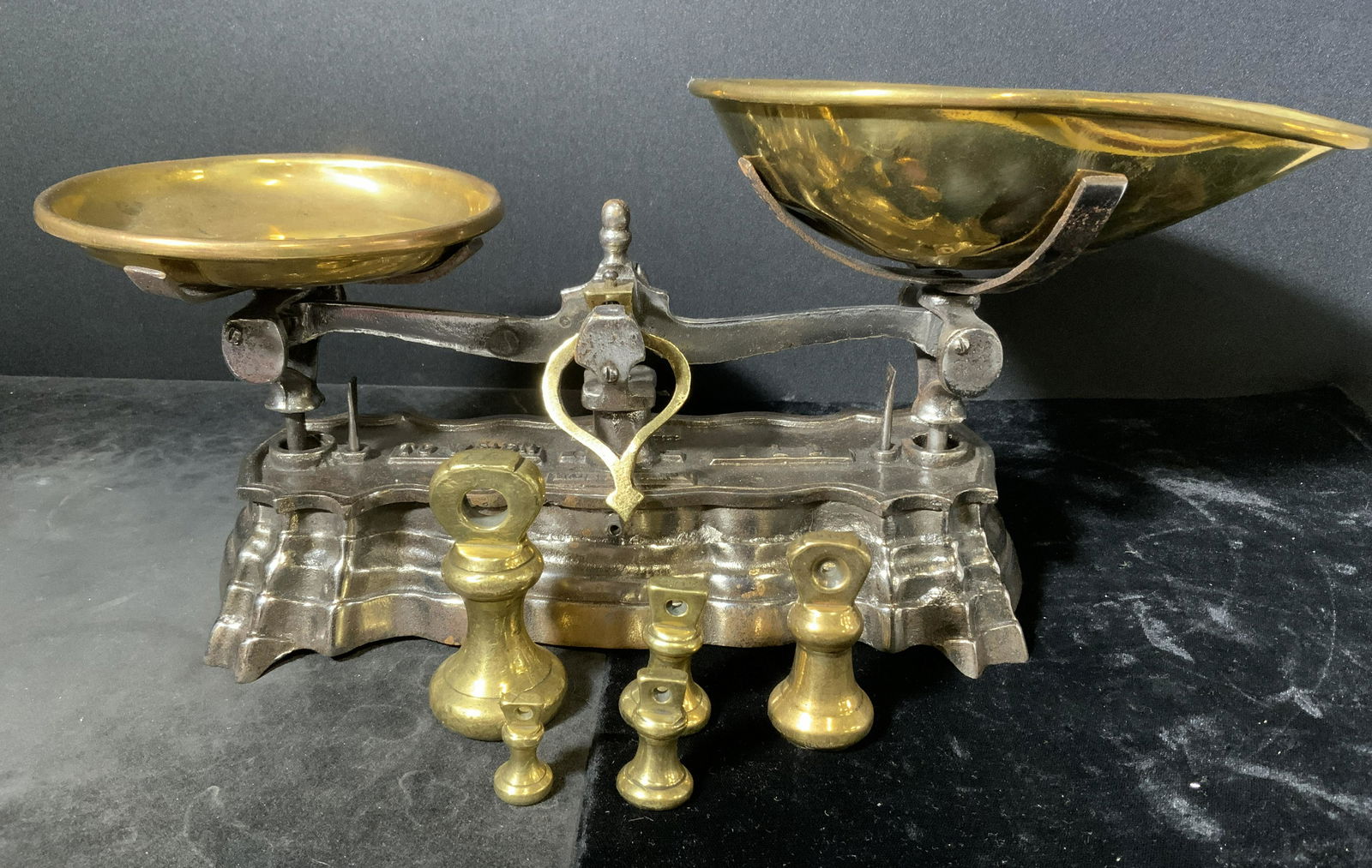 Antique Cast Iron Scale W Weights, France