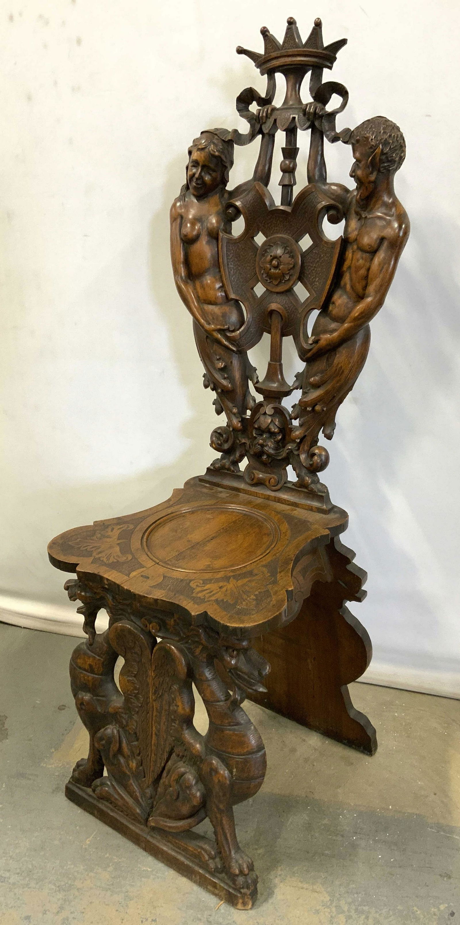 Intricately Carved Antique Wooden Hall Chair (1 of 20)