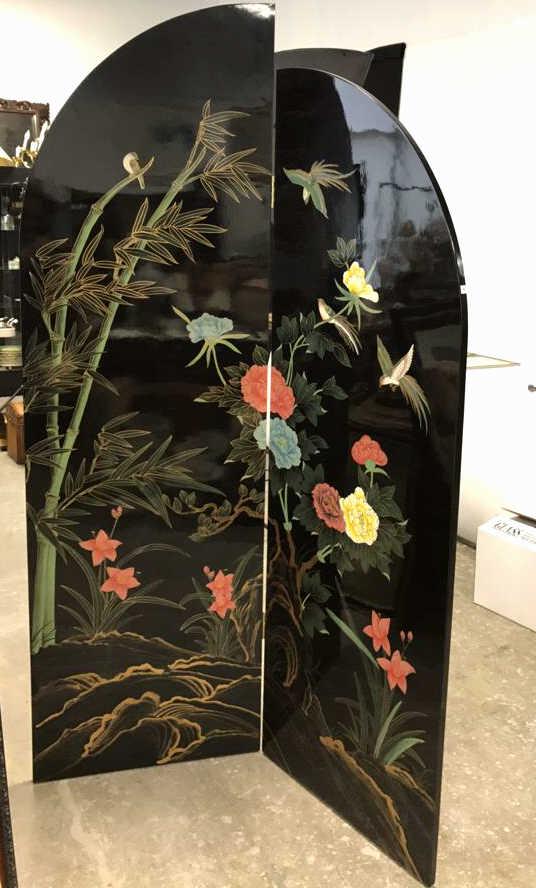 Asian Style Hand Painted Black Lacquer Screen (1 of 11)