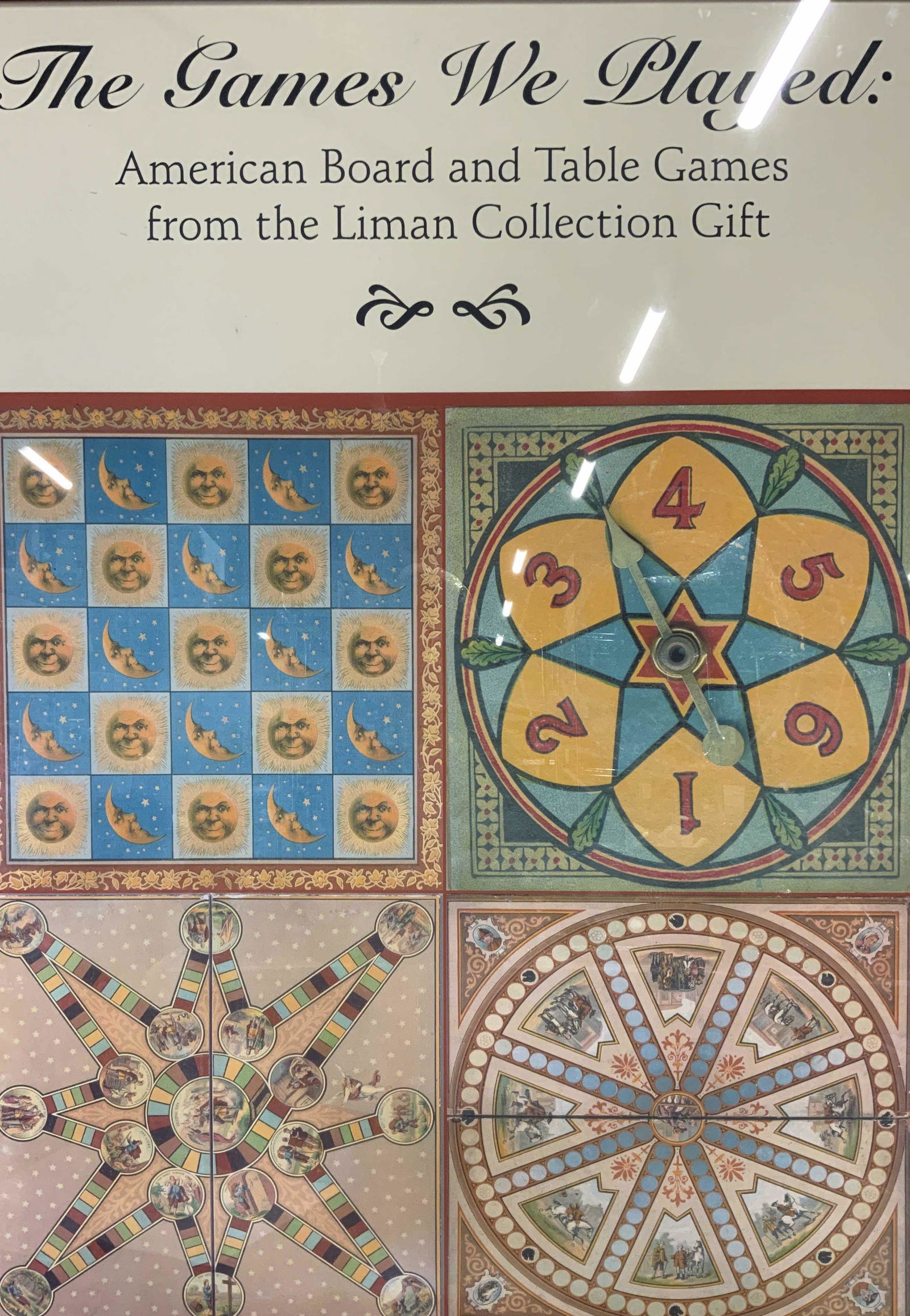 The Games We Played Exhibition Poster: The Games We Played Exhibition Poster, no signature to piece, verso reads ‘Sutton Place Frame Shop’, subject collage of a four American board and table games, measures 36 x 49 inches, window measu