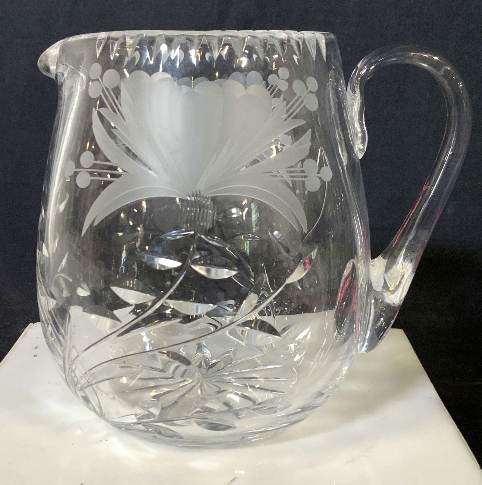 Etched and Cut Crystal Floral Pitcher (1 of 5)