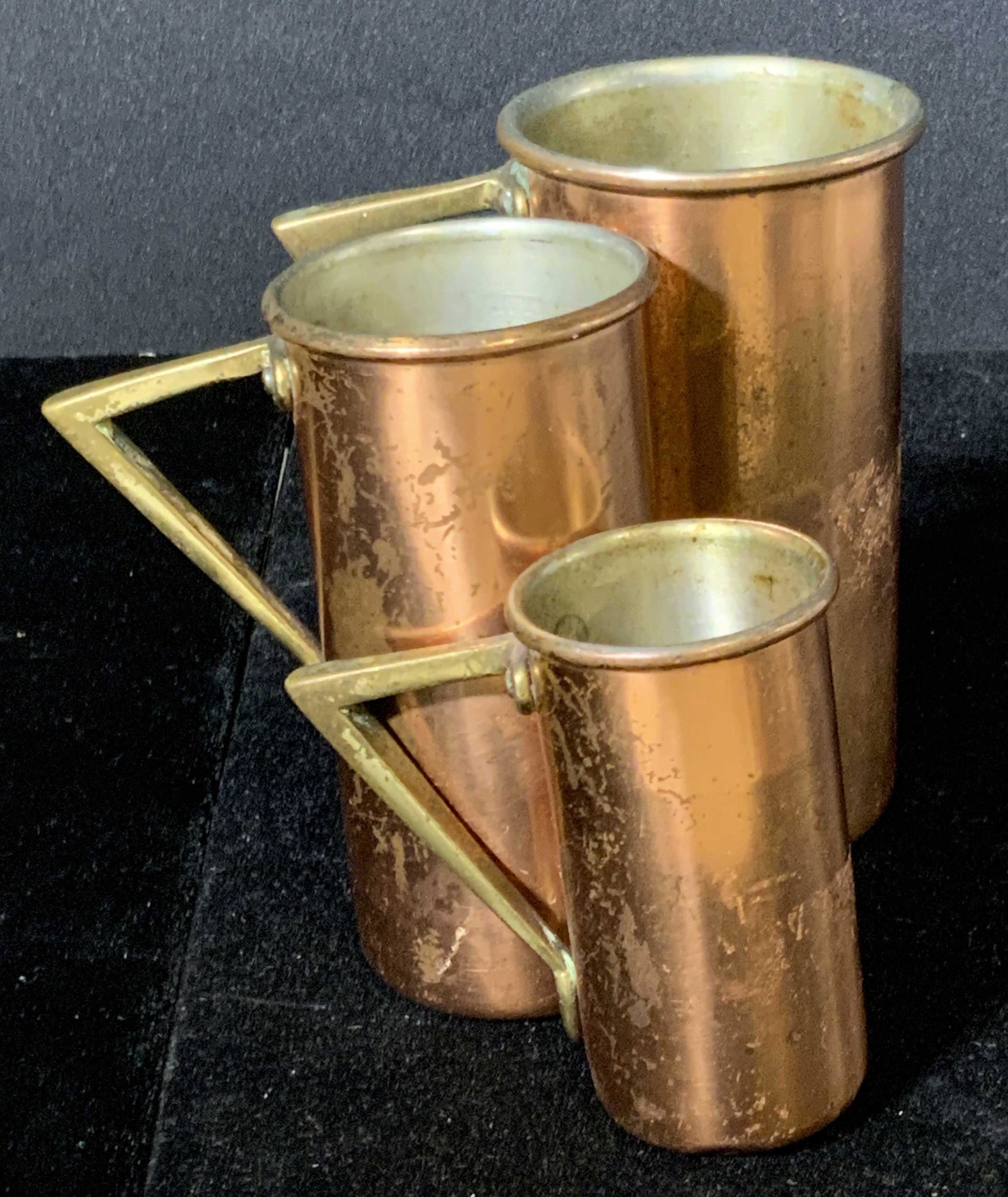 Set 3 Vntg Copper Plated Metal Measuring Cups (1 of 6)