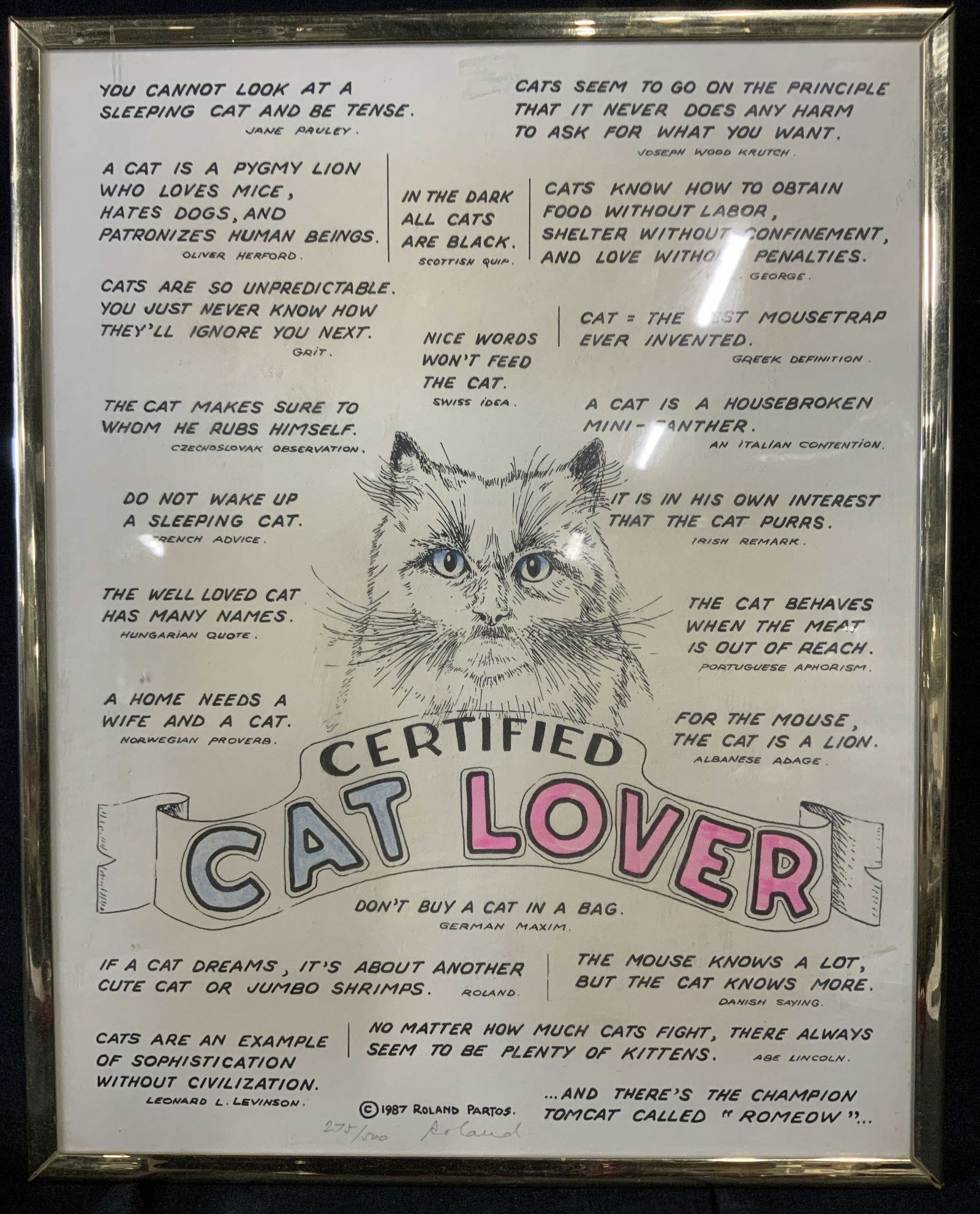 Roland Partos Signed Certified Cat Lover Lith (1 of 4)