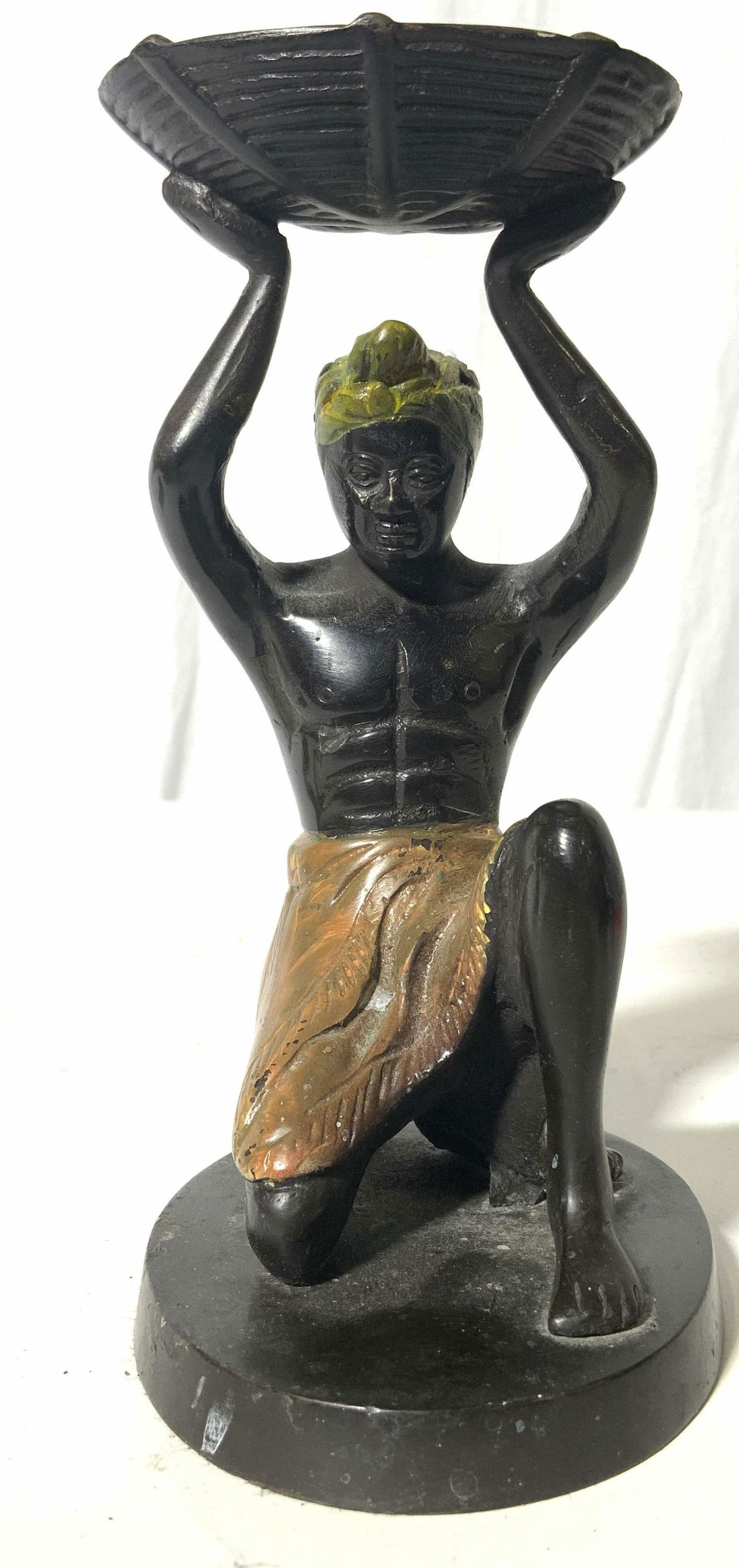 Vtg African Style Bronze Kneeling Fig Trinket Dish (1 of 8)