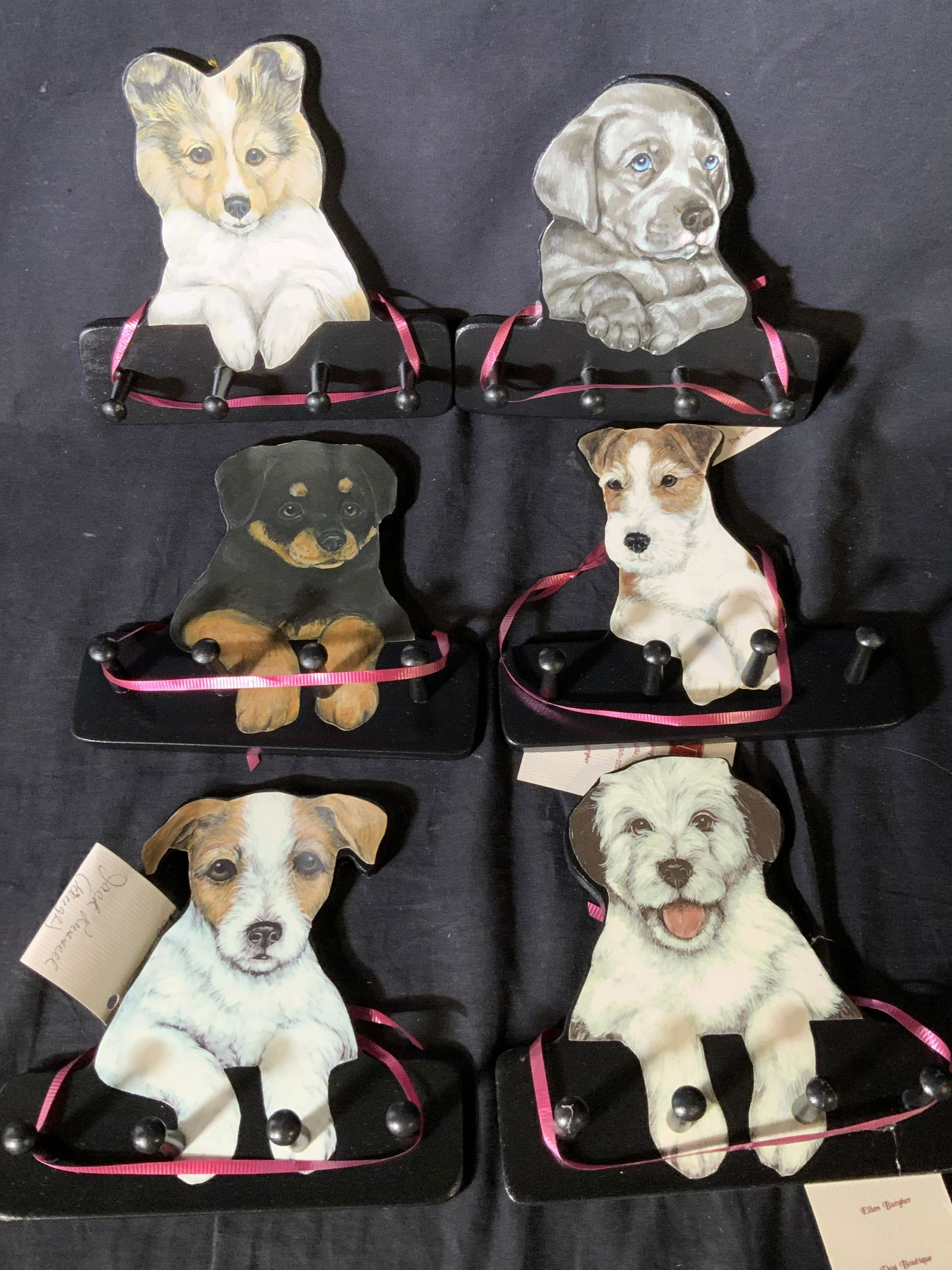 Grp 6 Hand Painted Puppy Wall Hooks, New (1 of 6)