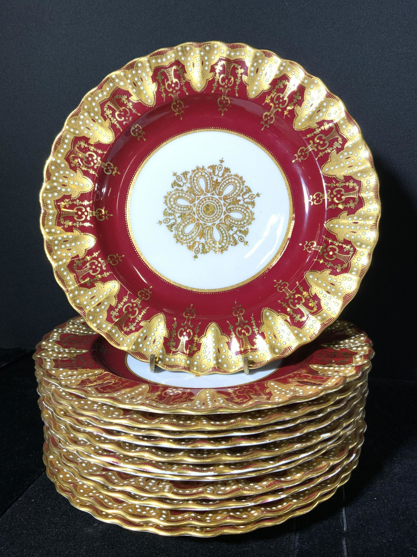 12pc COPELAND CHINS Hand Painted Scalloped Plates (1 of 11)