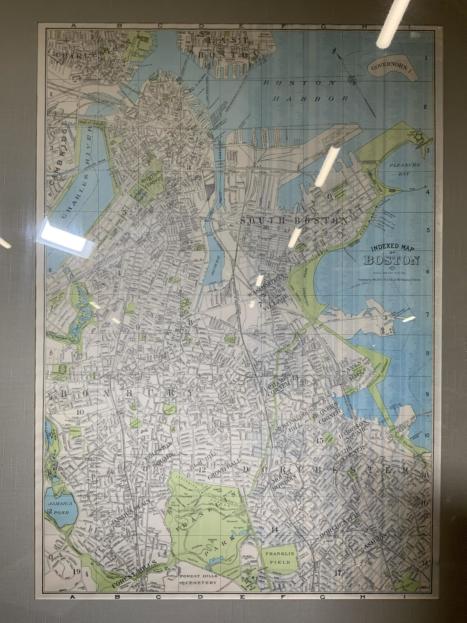 Antique Indexed Map of Boston: Antique Indexed Map of Boston, hallmark to center right reads Â‘ Published by WALKER LITH. & PUB CO. 400 Newbury St, BostonÂ’, verso reads Â‘A.I. FRIEDMANÂ’, subject a map of the city of B