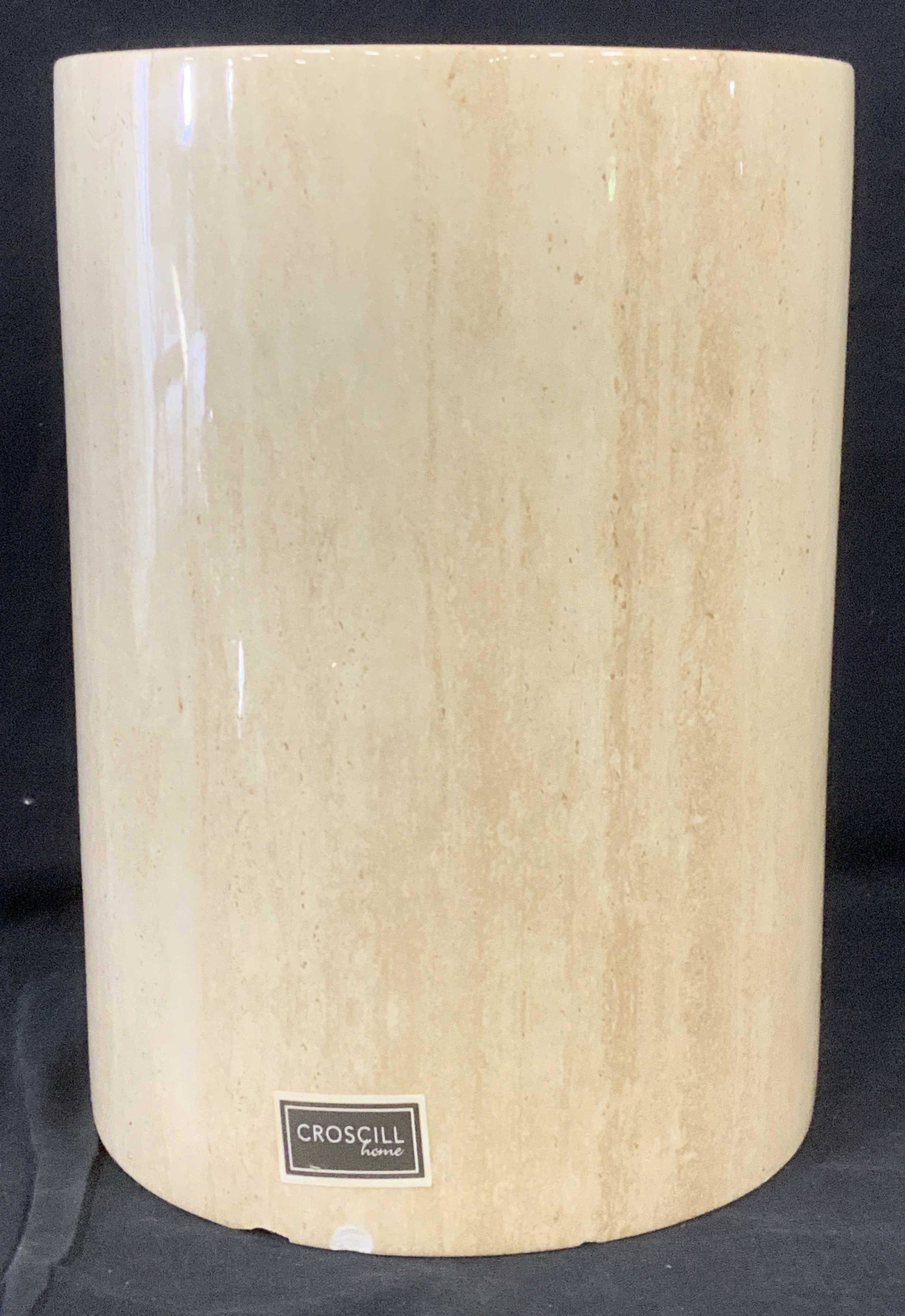 Ceramic Croscill Modern Waste Basket: Cylinder Waste Basket, Modern decor item , minimalist and modern, has appearance of Marble. Chips in places, measures 10.25 x 7.5 in. Upcycle Ceramic, Croscill Home DAVINCI Waste Basket, Home decor an