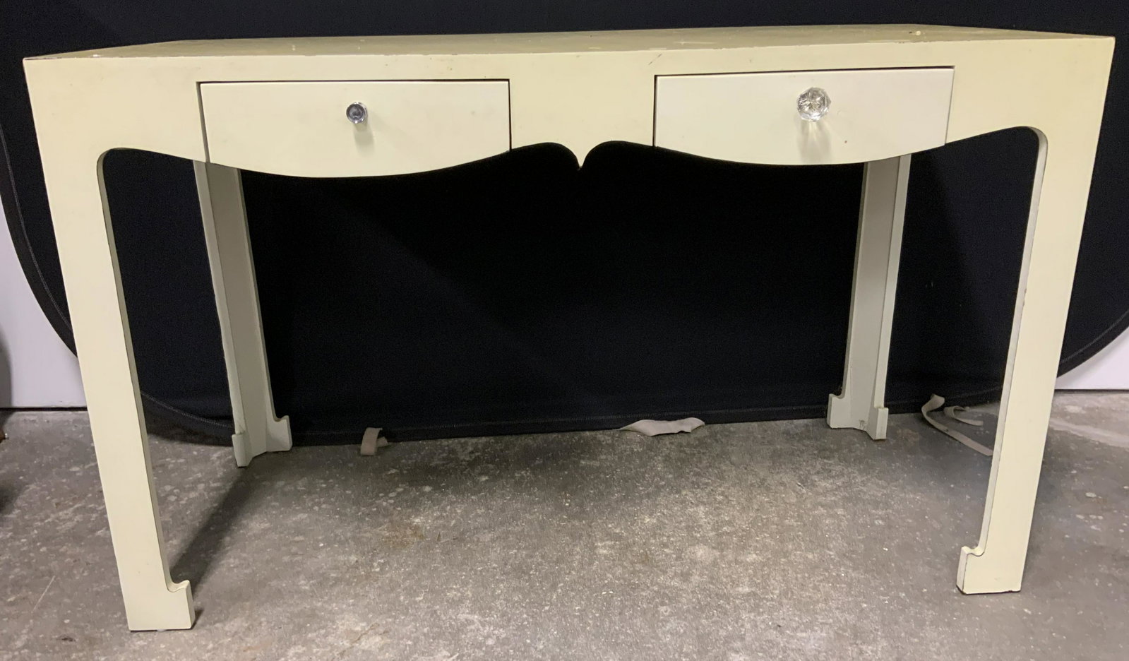 Vintage 2 Drawer Hallway Table: Hallway table appears to be vintage. Piece has 2 drawers with knob style handles. Table measures approx 48 inches long 29 inches tall 23 inches deep. Vintage table, hallway table, two drawer table, co