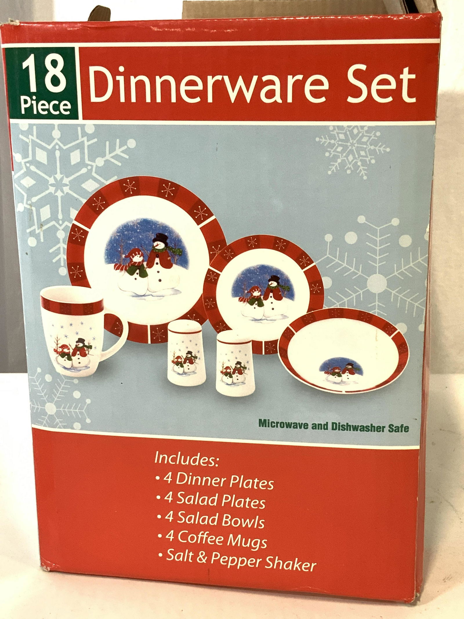 Never Used Box Snowman Ceramic Dinnerware Set 18 (1 of 5)