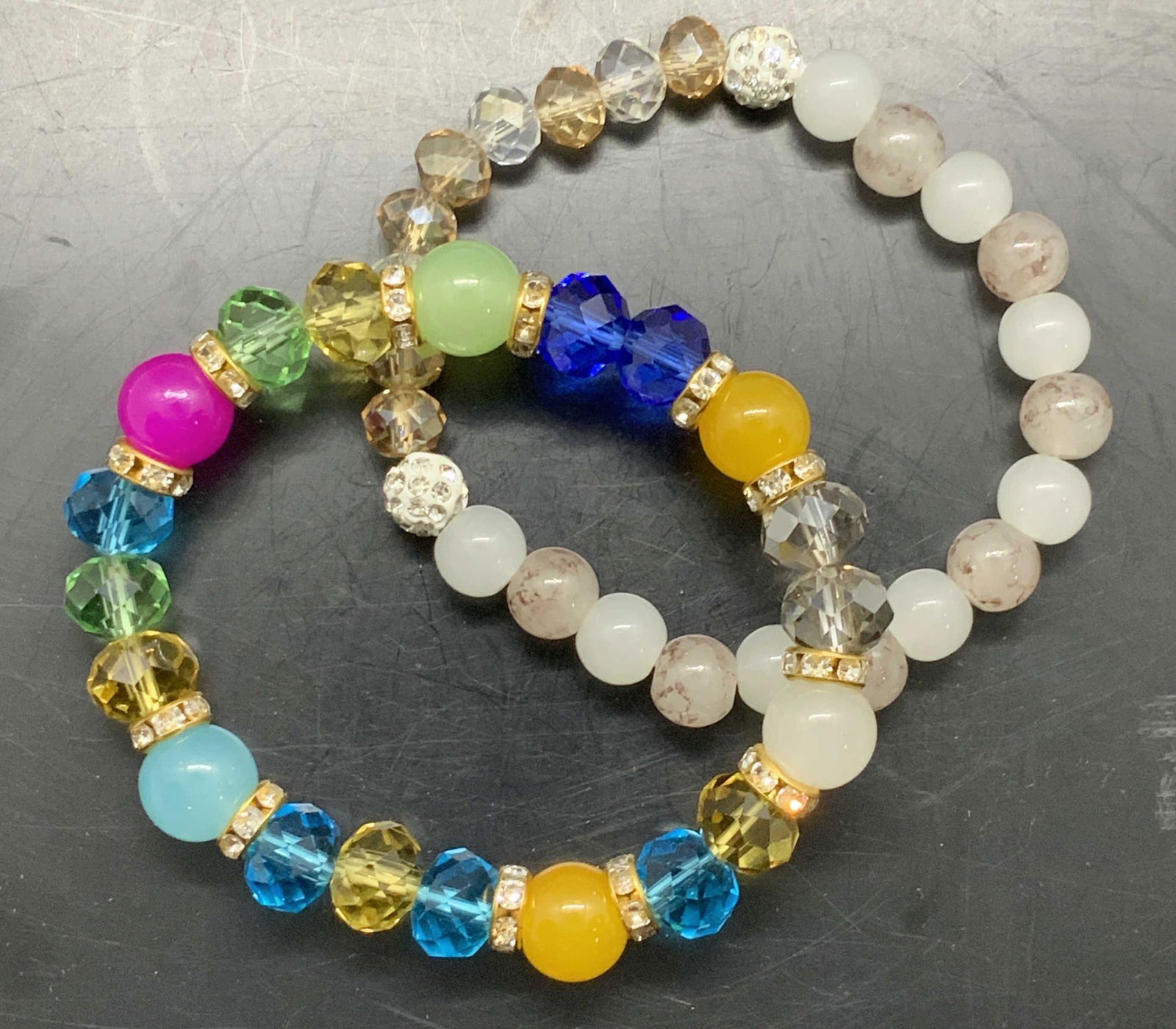 Pair Glass and Bead Stretch Bracelets, Jewelry (1 of 6)