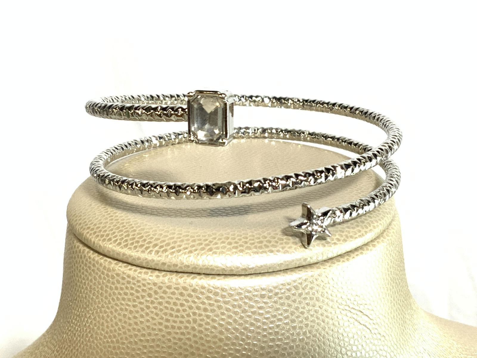 Double Wrap Silver tone Bangle Bracelet (1 of 7)