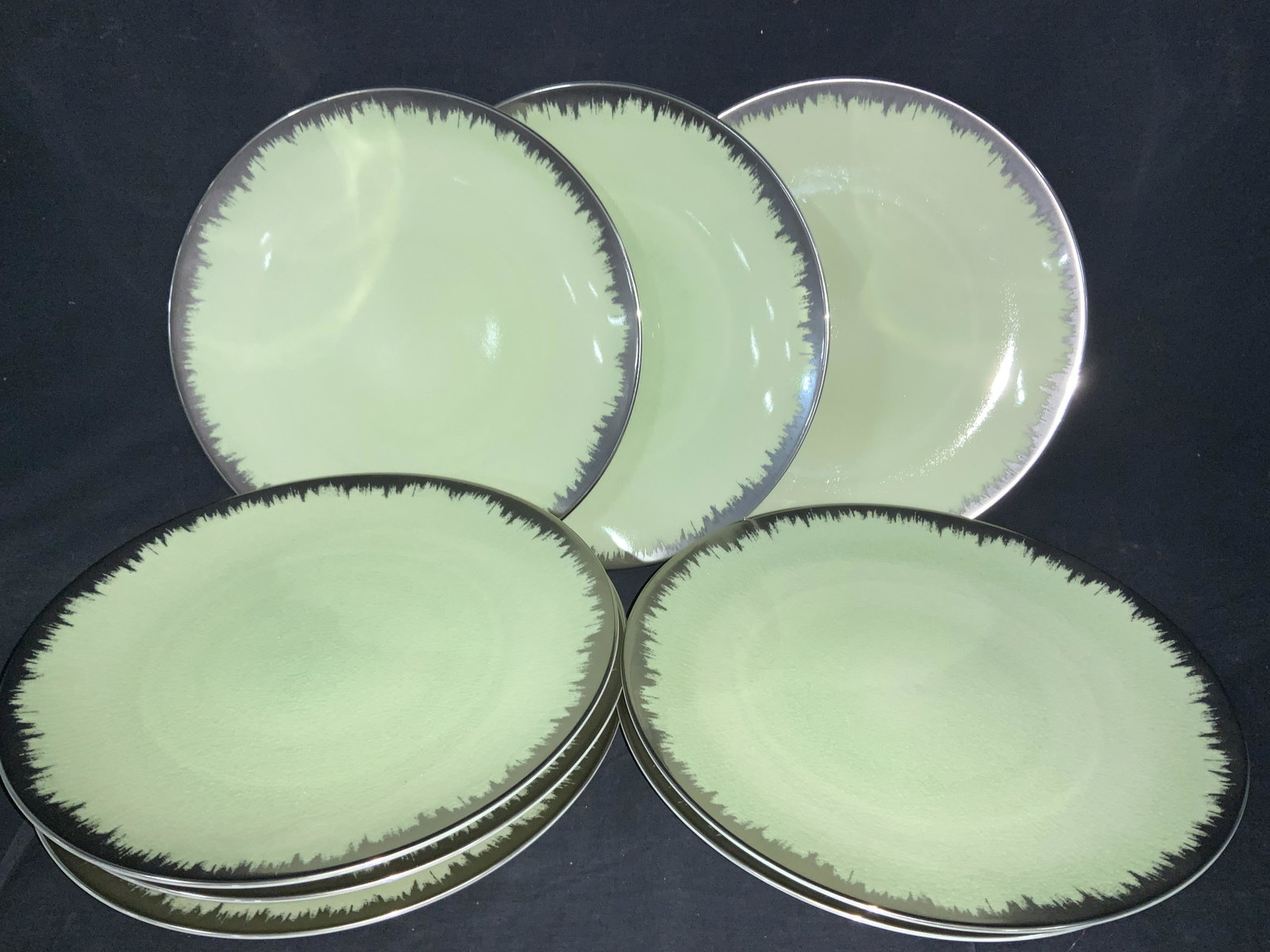Set 8 Kim SEYBERT Porcelain Charger Plates: New Charger Plates, Label still on dishes, never used. Hand crafted in Portugal and signed on verso. These luxury Shatki Chargers measure 12.25 in. & can be used as large dinner plates if desired. Spe