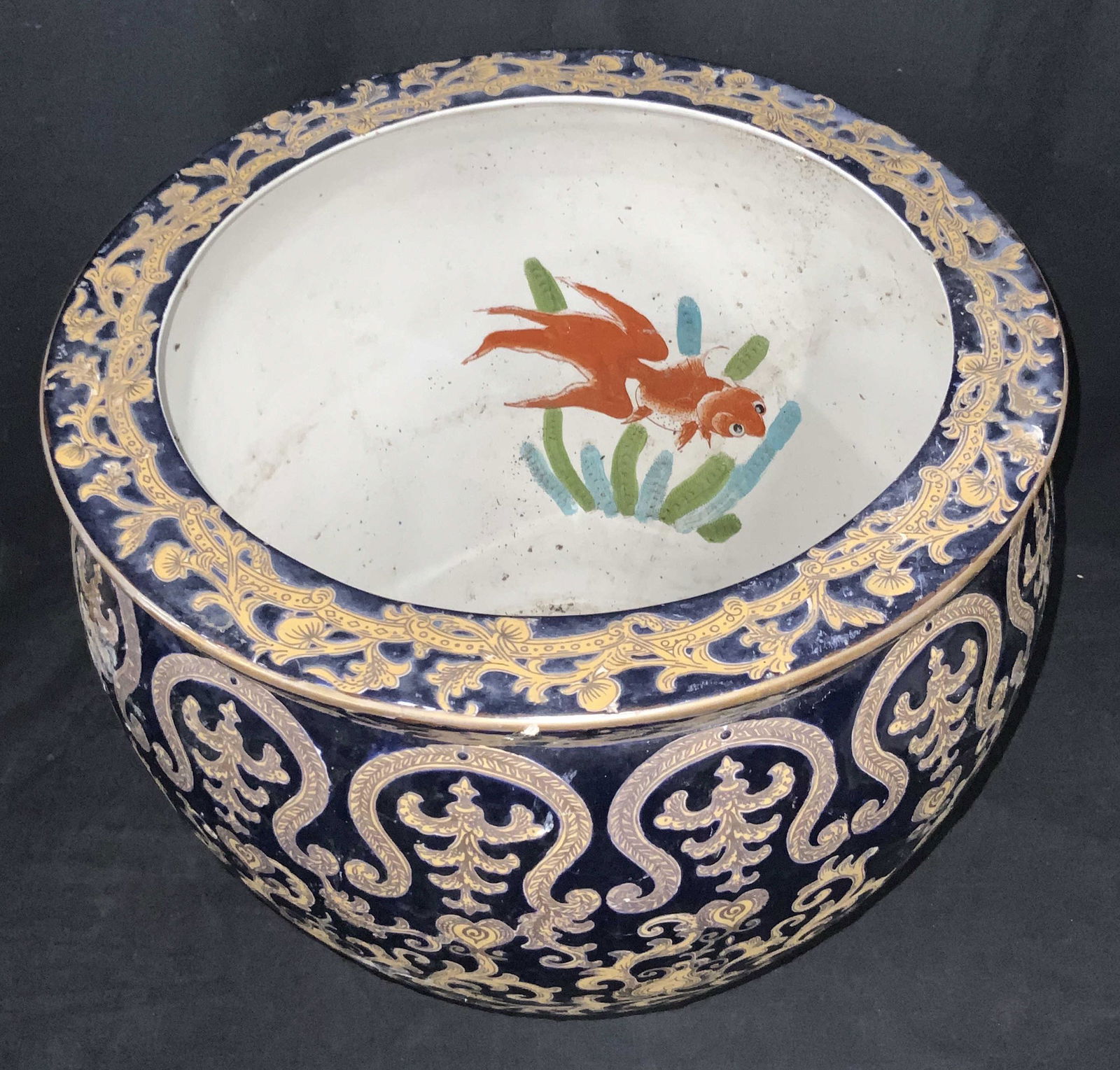 Hand Painted Sign Asian Porcelain Fishbowl Planter (1 of 11)