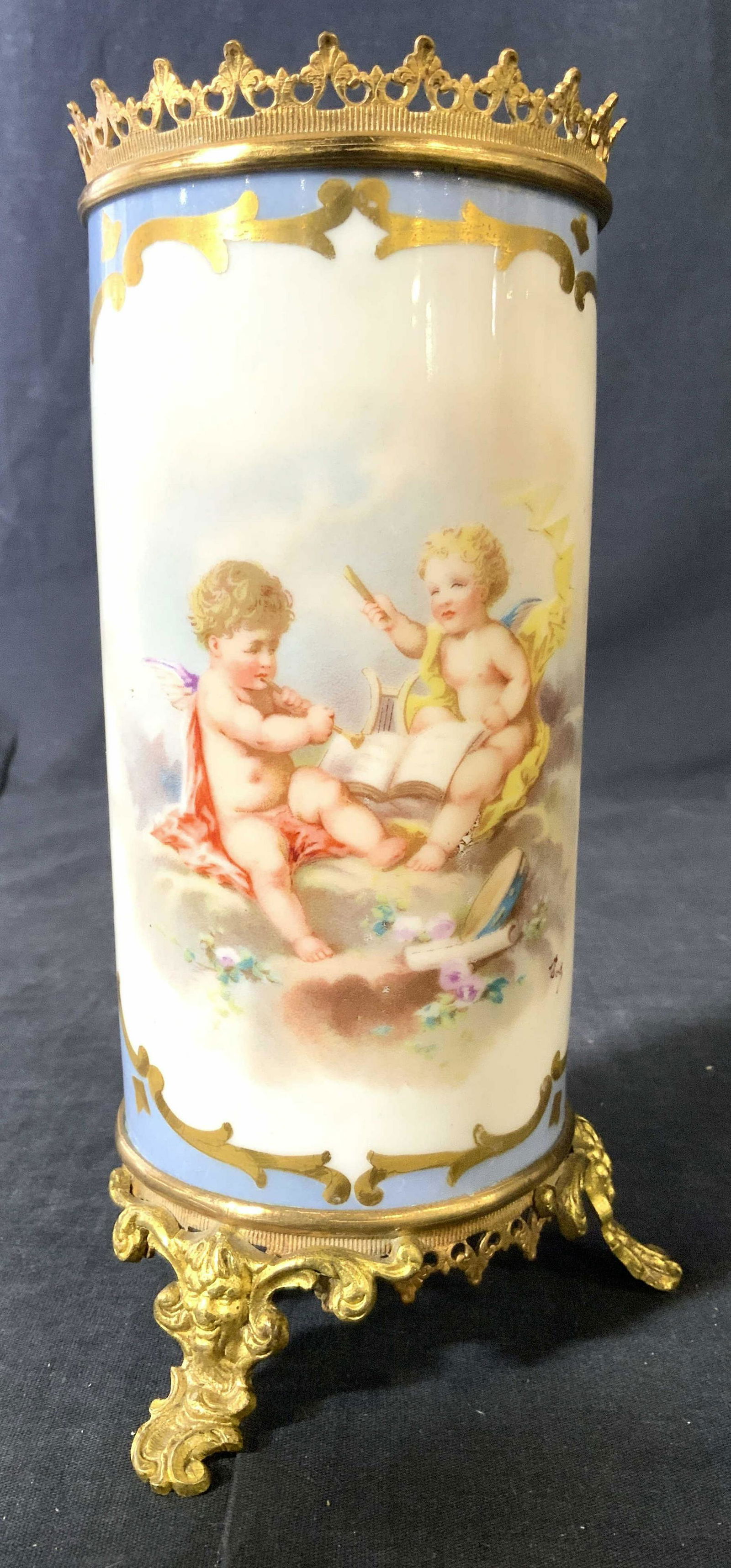 Porcelain Vessel W Cherub Detail & Ornate Feet (1 of 8)
