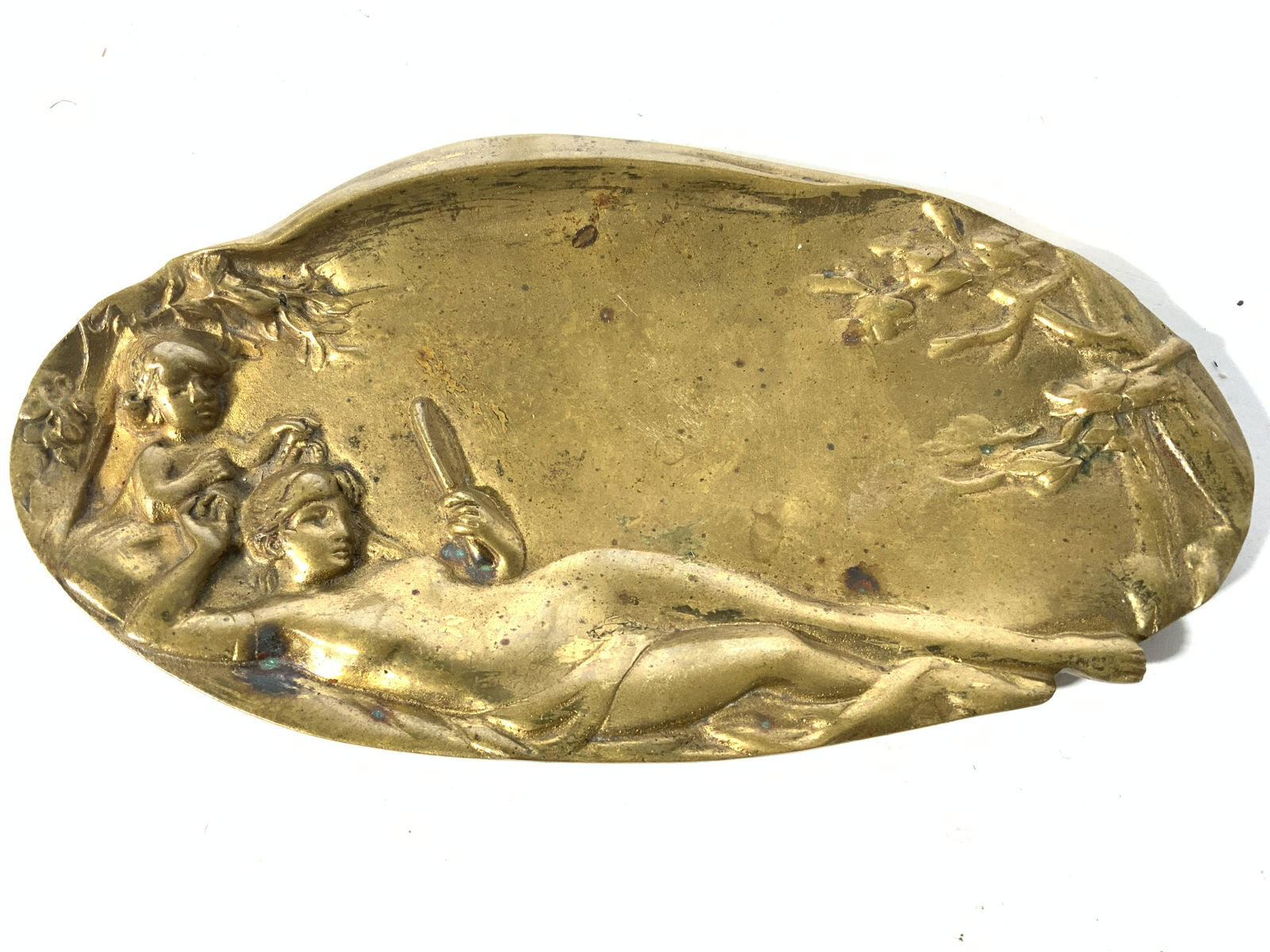 Vntg Brass Trinket Dish W Child & Female Figure (1 of 7)